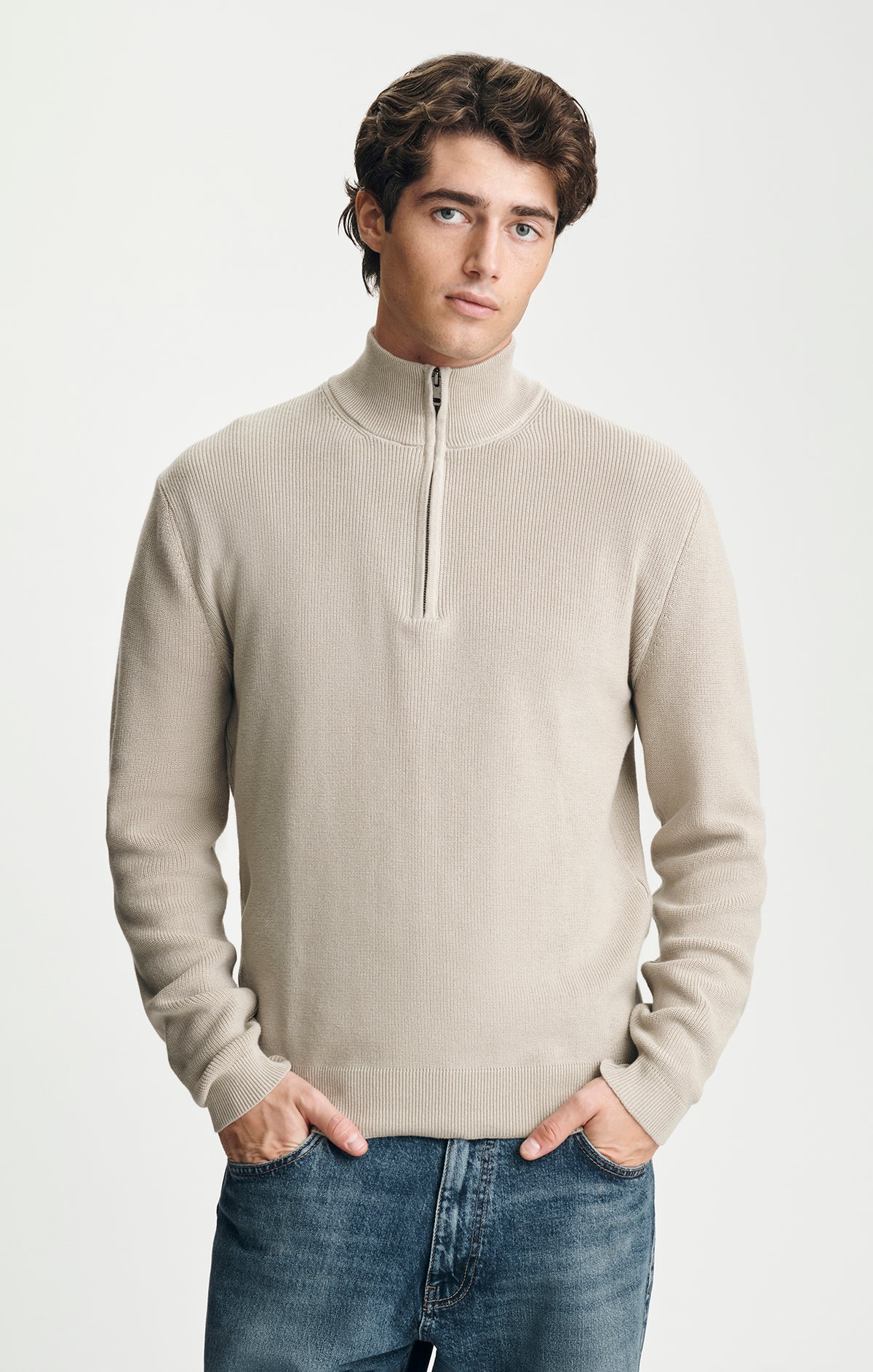 QUARTER ZIP SWEATER IN ABBEY STONE - Mavi Jeans