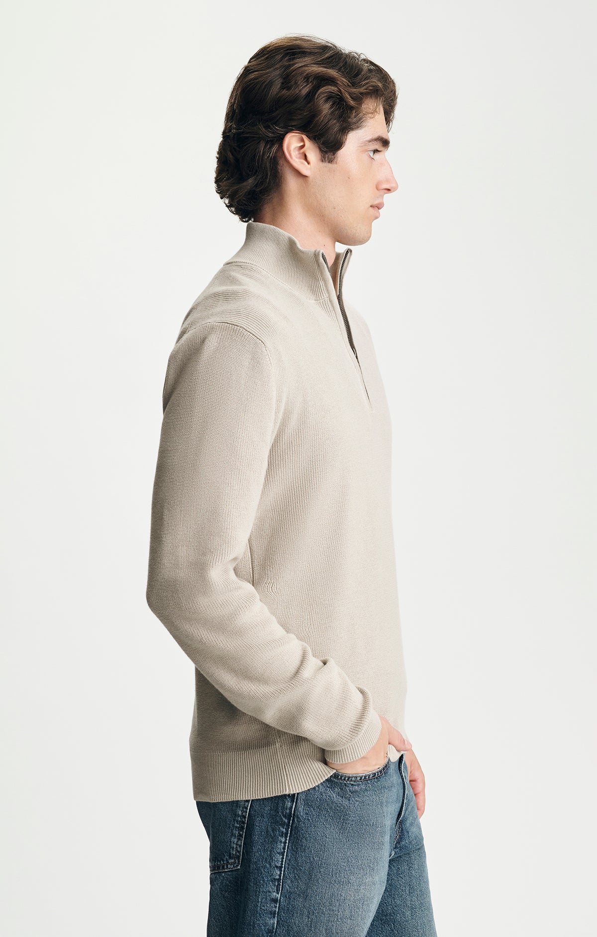 QUARTER ZIP SWEATER IN ABBEY STONE - Mavi Jeans