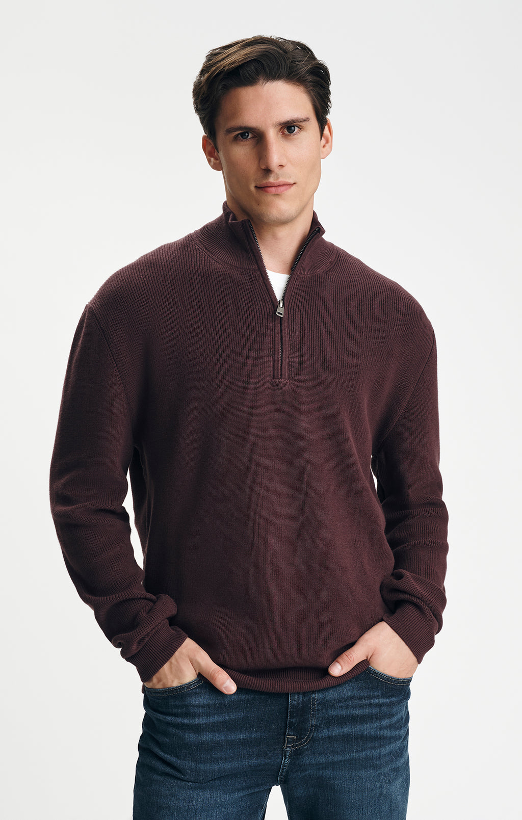 QUARTER ZIP SWEATER IN FUDGE - Mavi Jeans