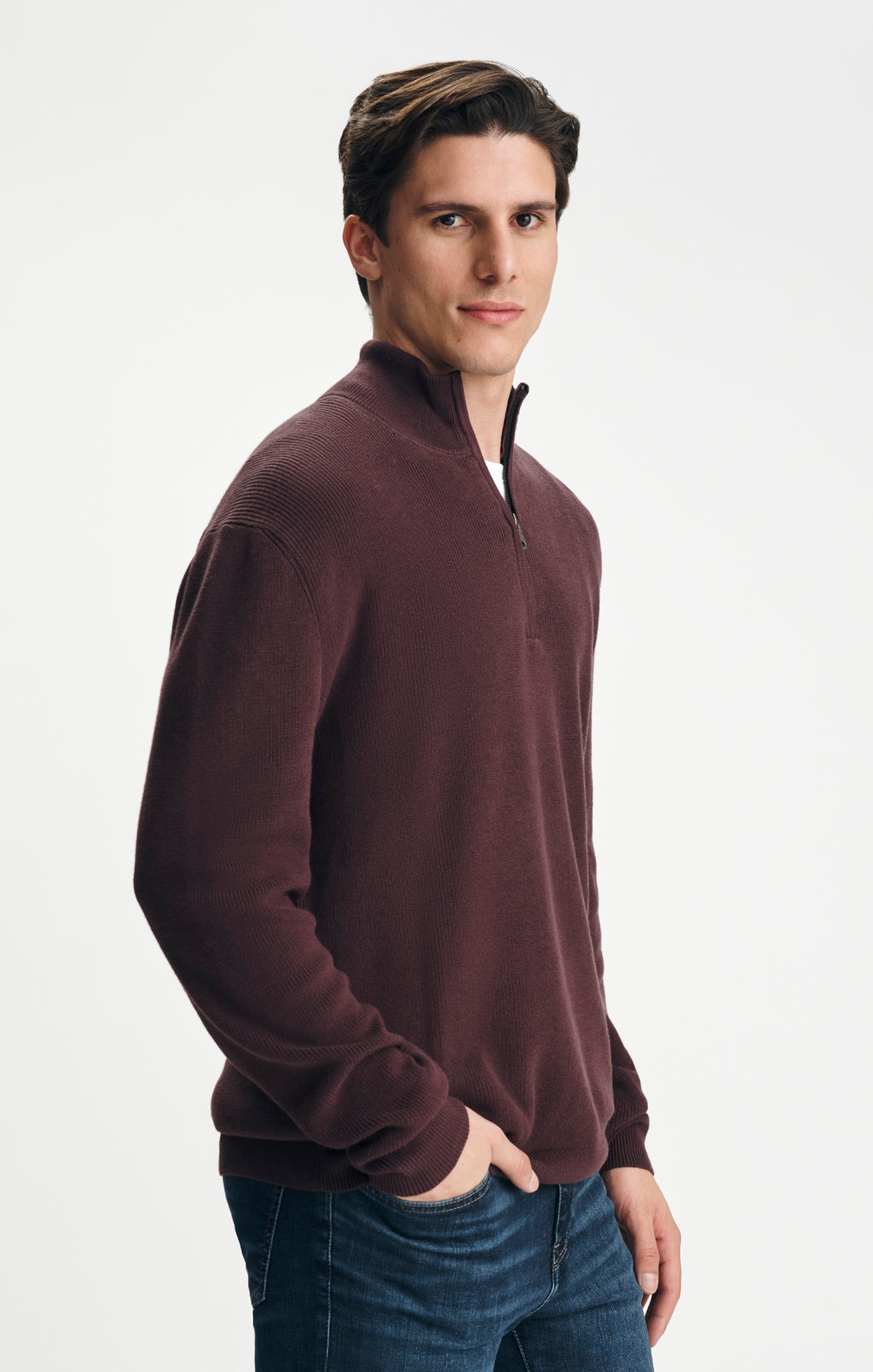 QUARTER ZIP SWEATER IN FUDGE - Mavi Jeans