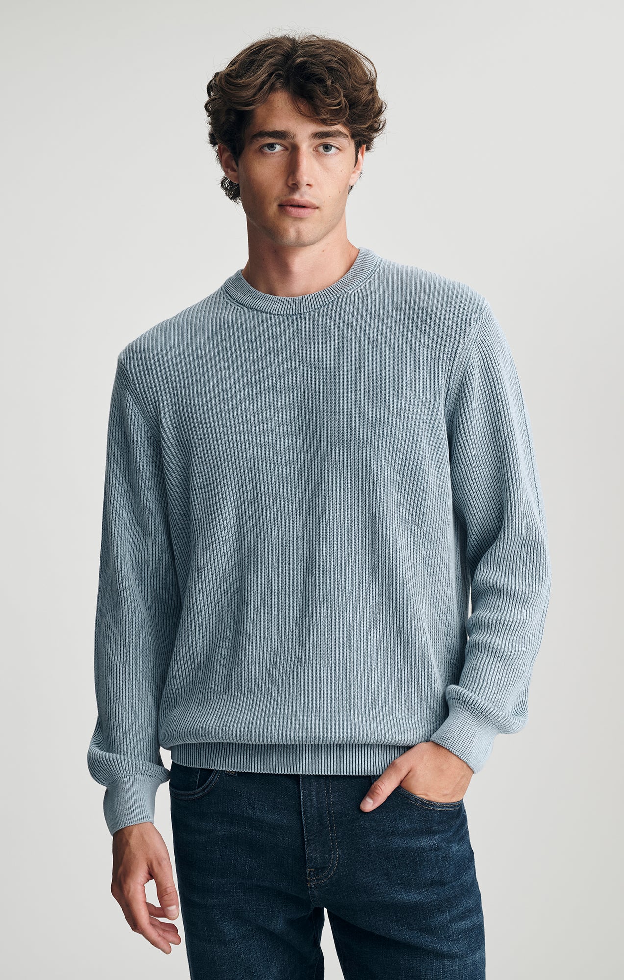 ACID WASH CREW NECK SWEATER IN FADED DENIM - Mavi Jeans