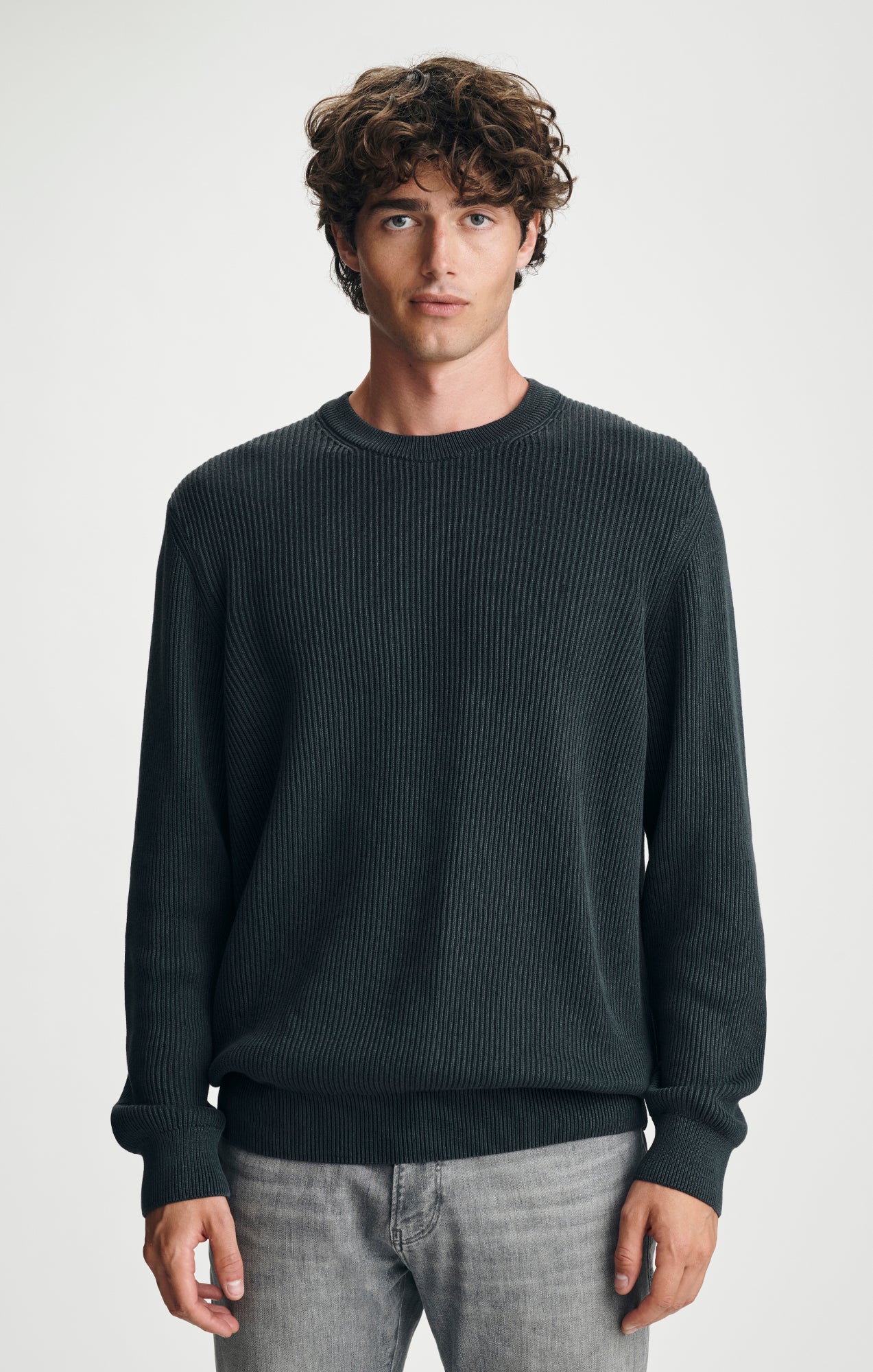 ACID WASH CREW NECK SWEATER IN ANTHRACITE - Mavi Jeans