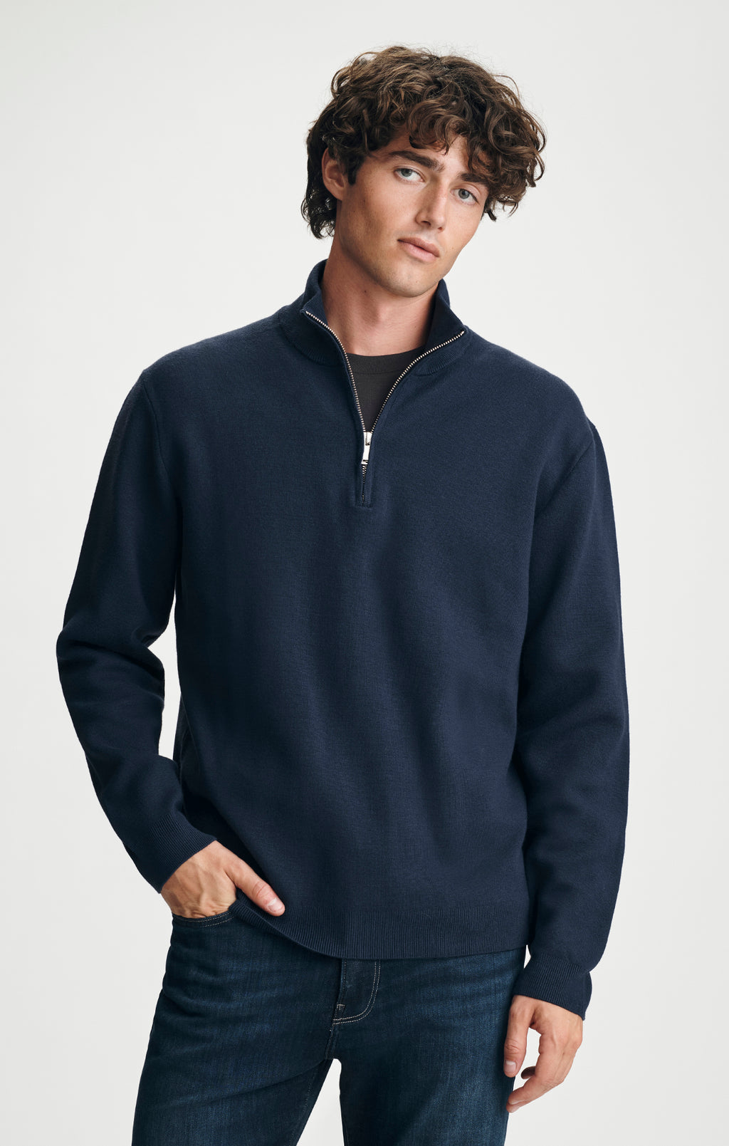 QUARTER ZIP SWEATER IN NAVY - Mavi Jeans