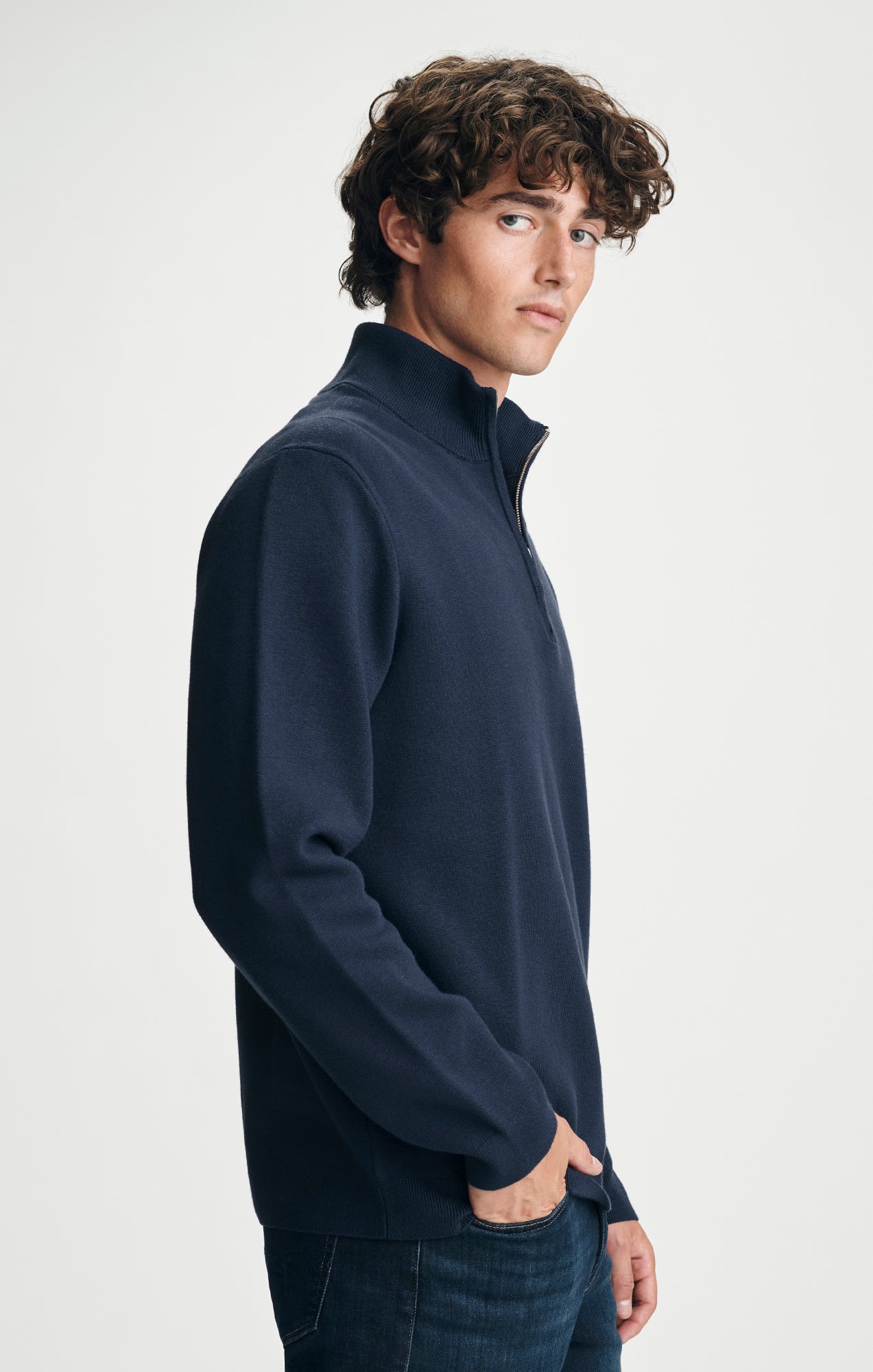 QUARTER ZIP SWEATER IN NAVY - Mavi Jeans