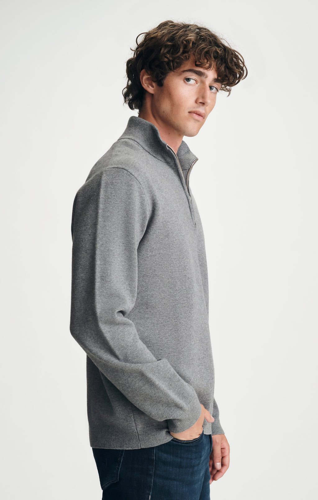 QUARTER ZIP SWEATER IN GREY MELANGE - Mavi Jeans