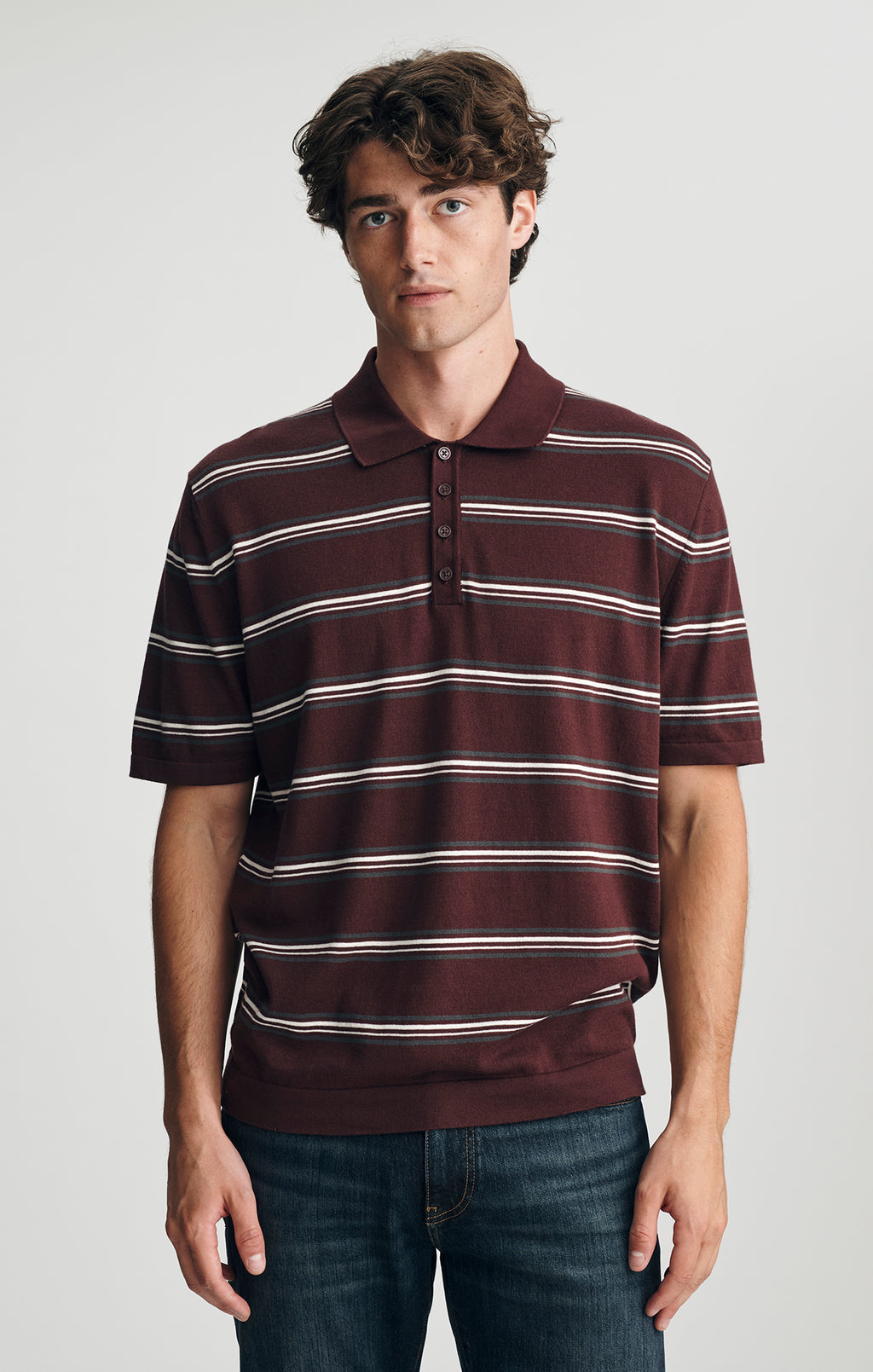 SHORT SLEEVE POLO SWEATER IN FUDGE - Mavi Jeans
