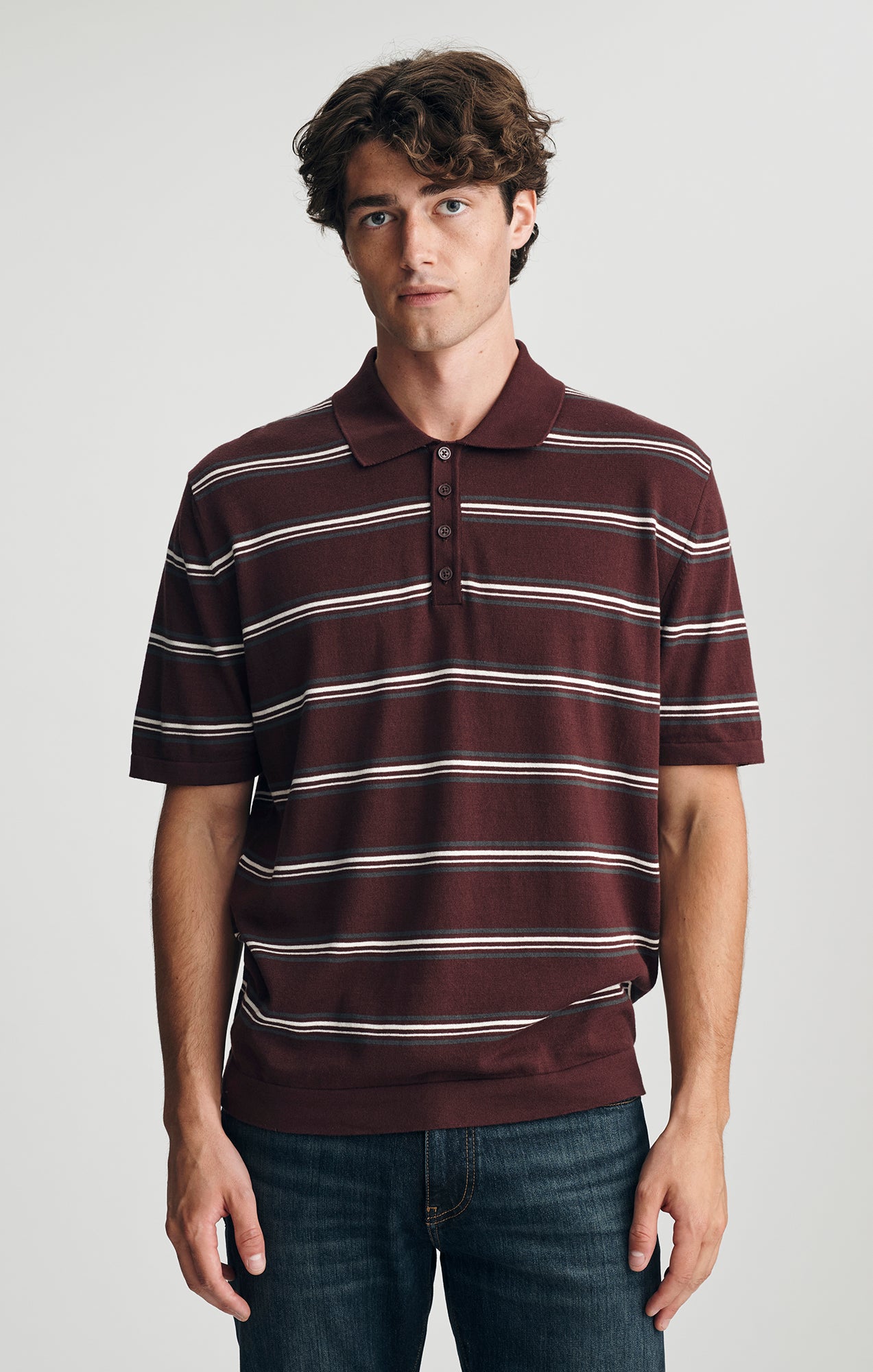 SHORT SLEEVE POLO SWEATER IN FUDGE - Mavi Jeans