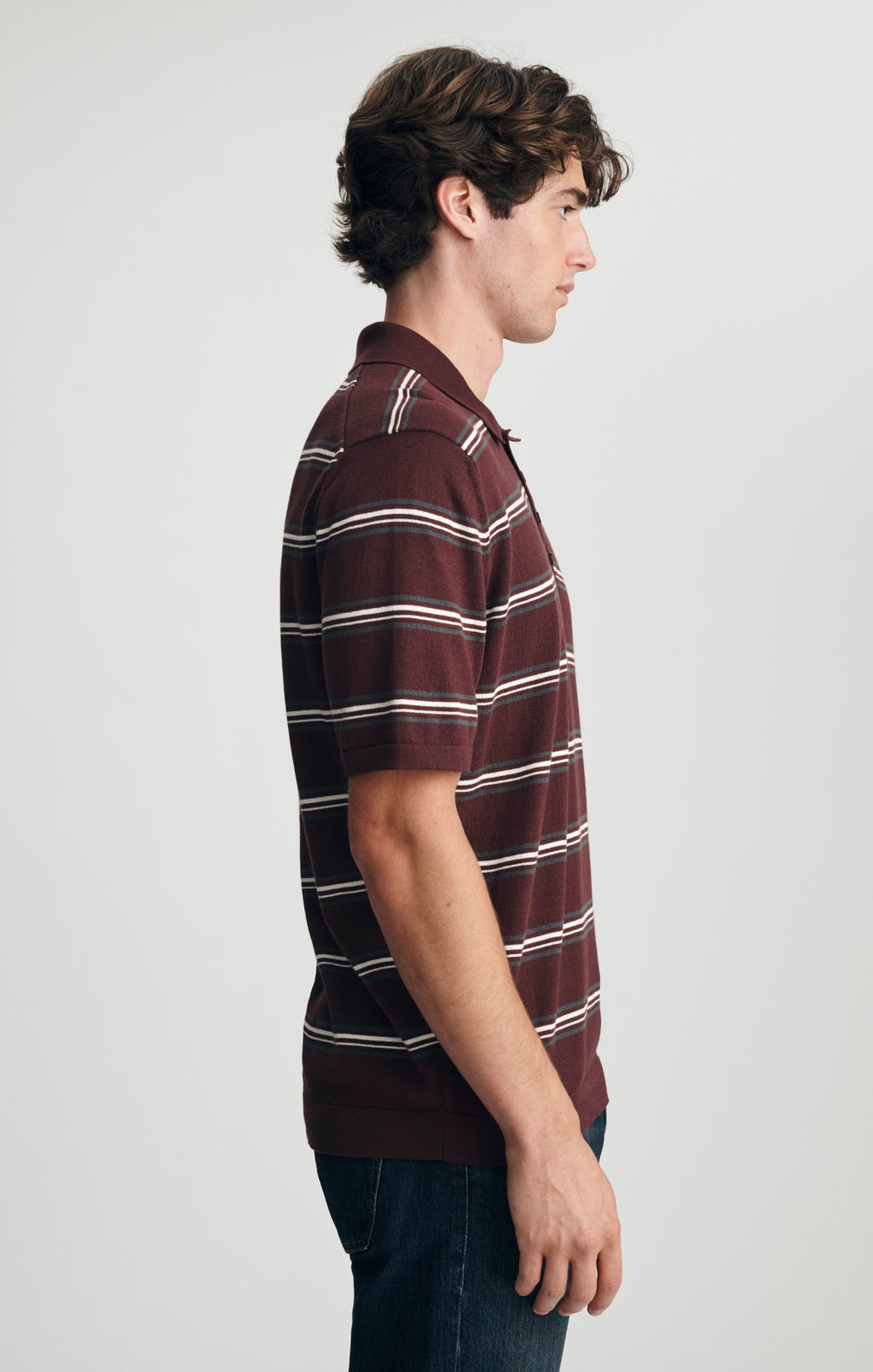 SHORT SLEEVE POLO SWEATER IN FUDGE - Mavi Jeans