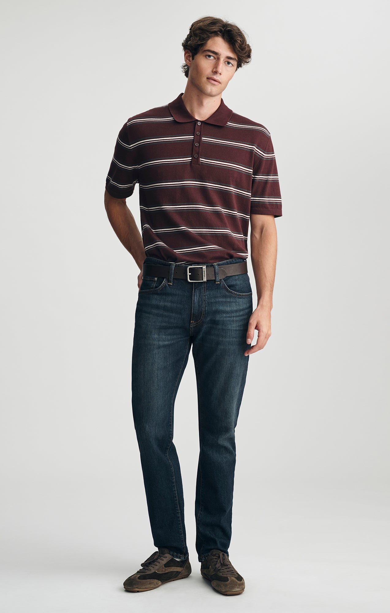 SHORT SLEEVE POLO SWEATER IN FUDGE - Mavi Jeans