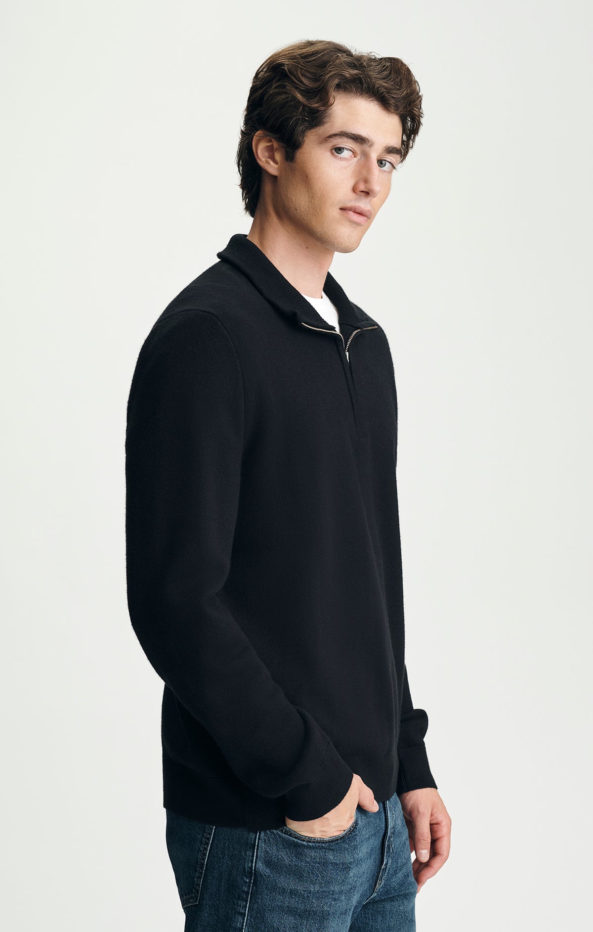 QUARTER ZIP SWEATER IN BLACK - Mavi Jeans