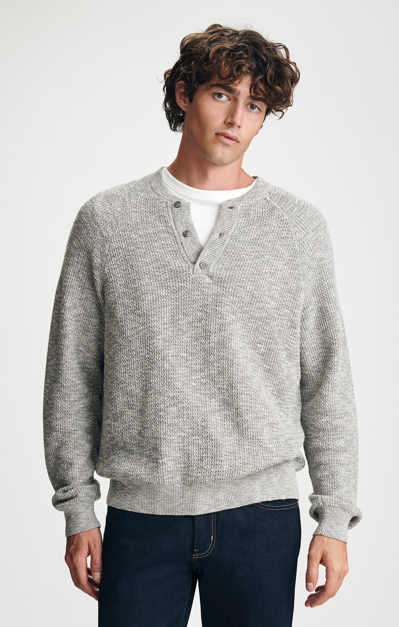 HENLEY SWEATER IN GREY MELANGE - Mavi Jeans