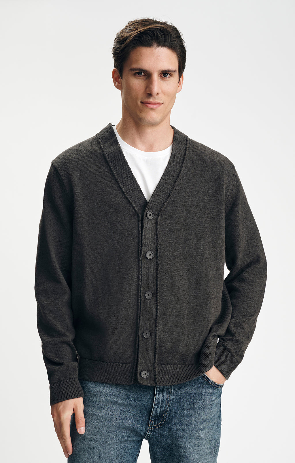 V-NECK CARDIGAN IN AFTER DARK - Mavi Jeans