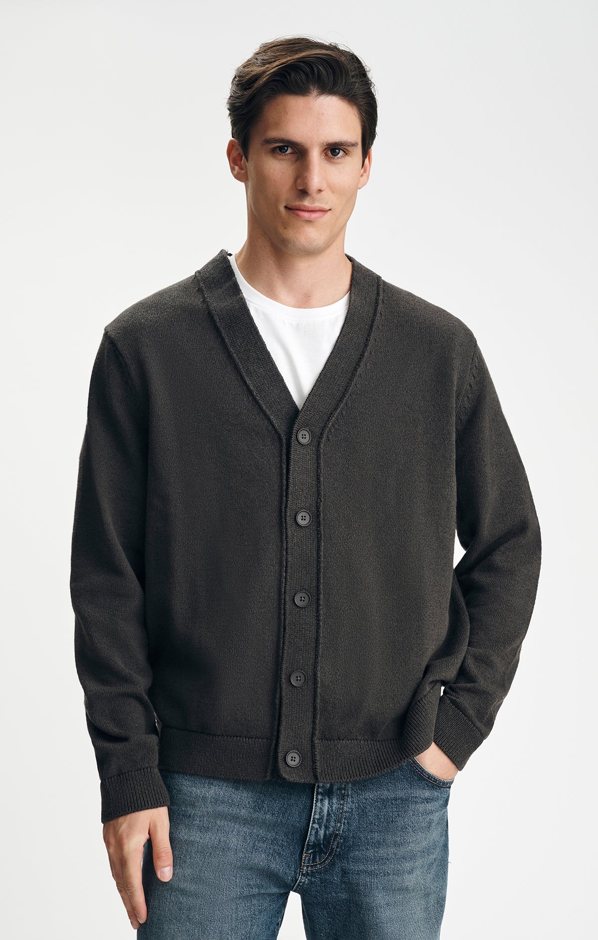 V-NECK CARDIGAN IN AFTER DARK - Mavi Jeans