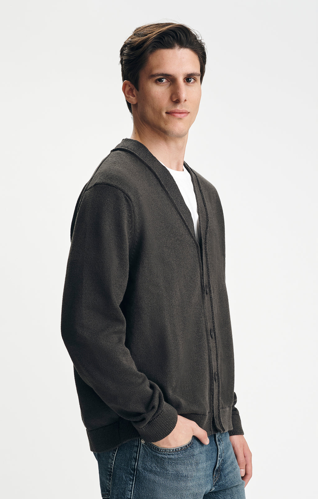 V-NECK CARDIGAN IN AFTER DARK - Mavi Jeans