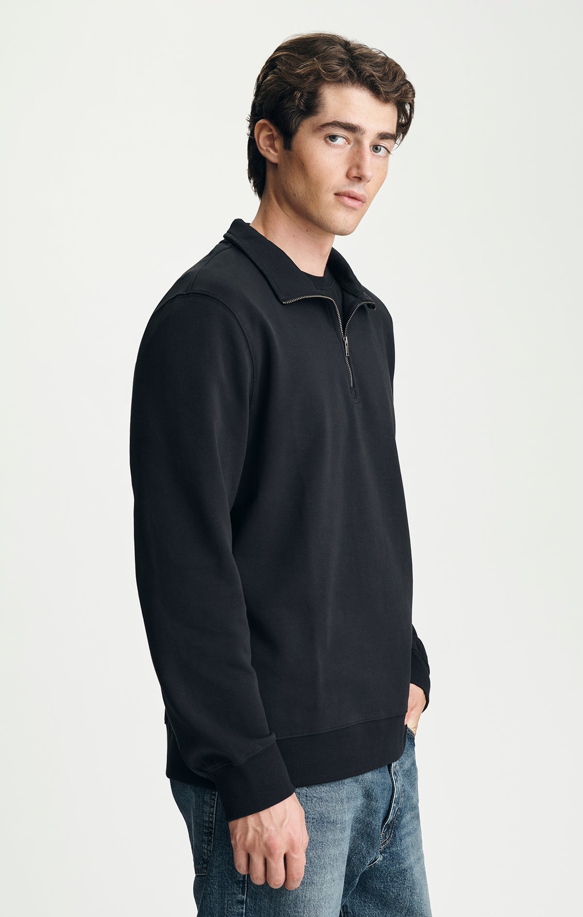 QUARTER ZIP SWEATSHIRT IN BLACK - Mavi Jeans