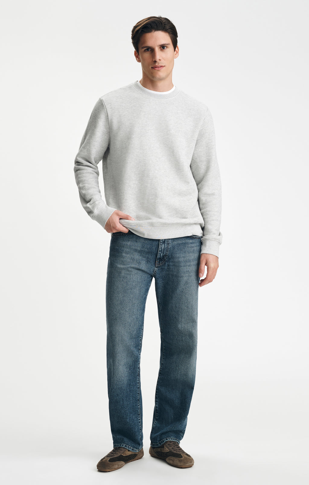 V-STITCH CREW NECK SWEATSHIRT IN GREY MELANGE