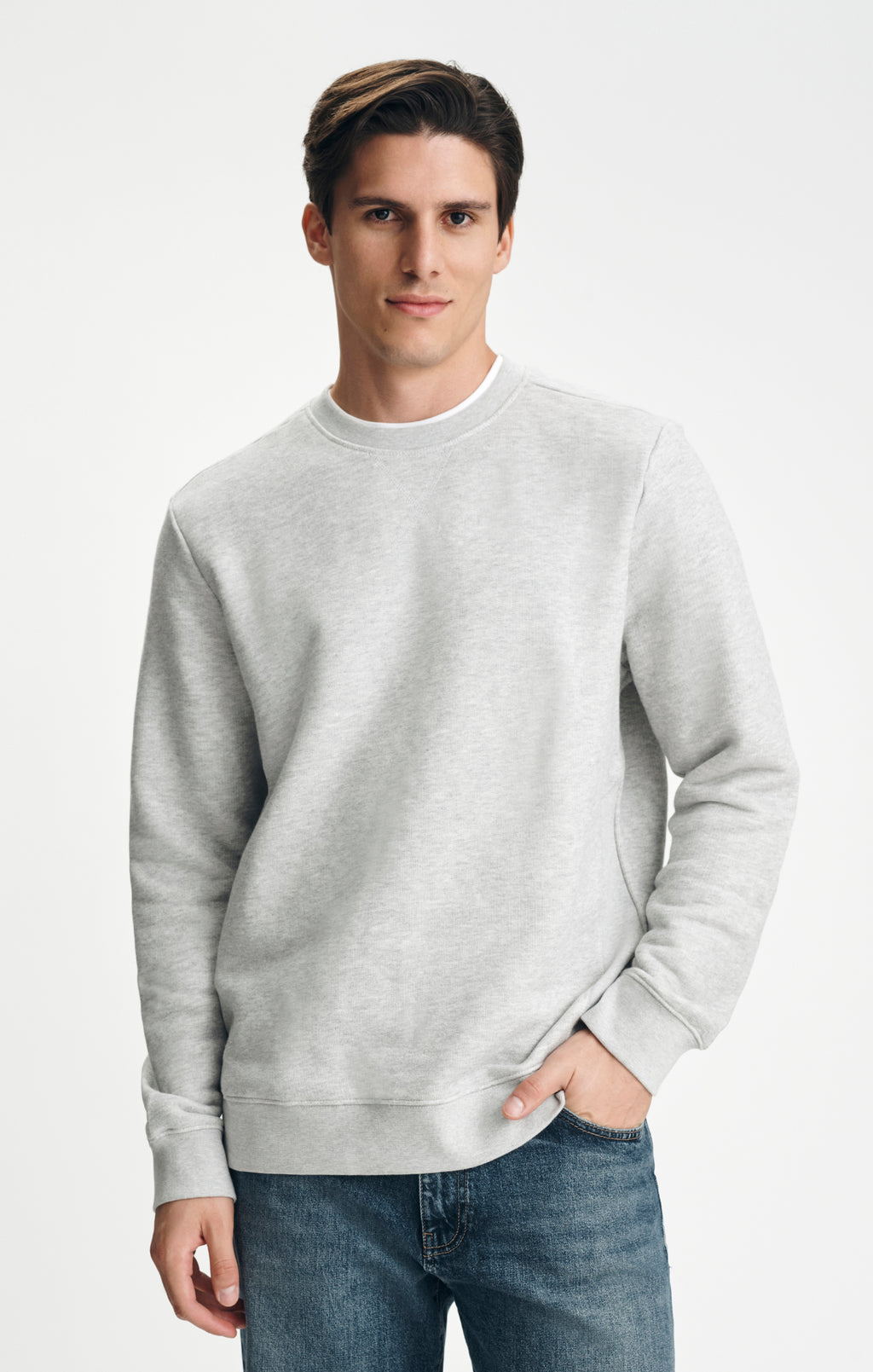 V-STITCH CREW NECK SWEATSHIRT IN GREY MELANGE
