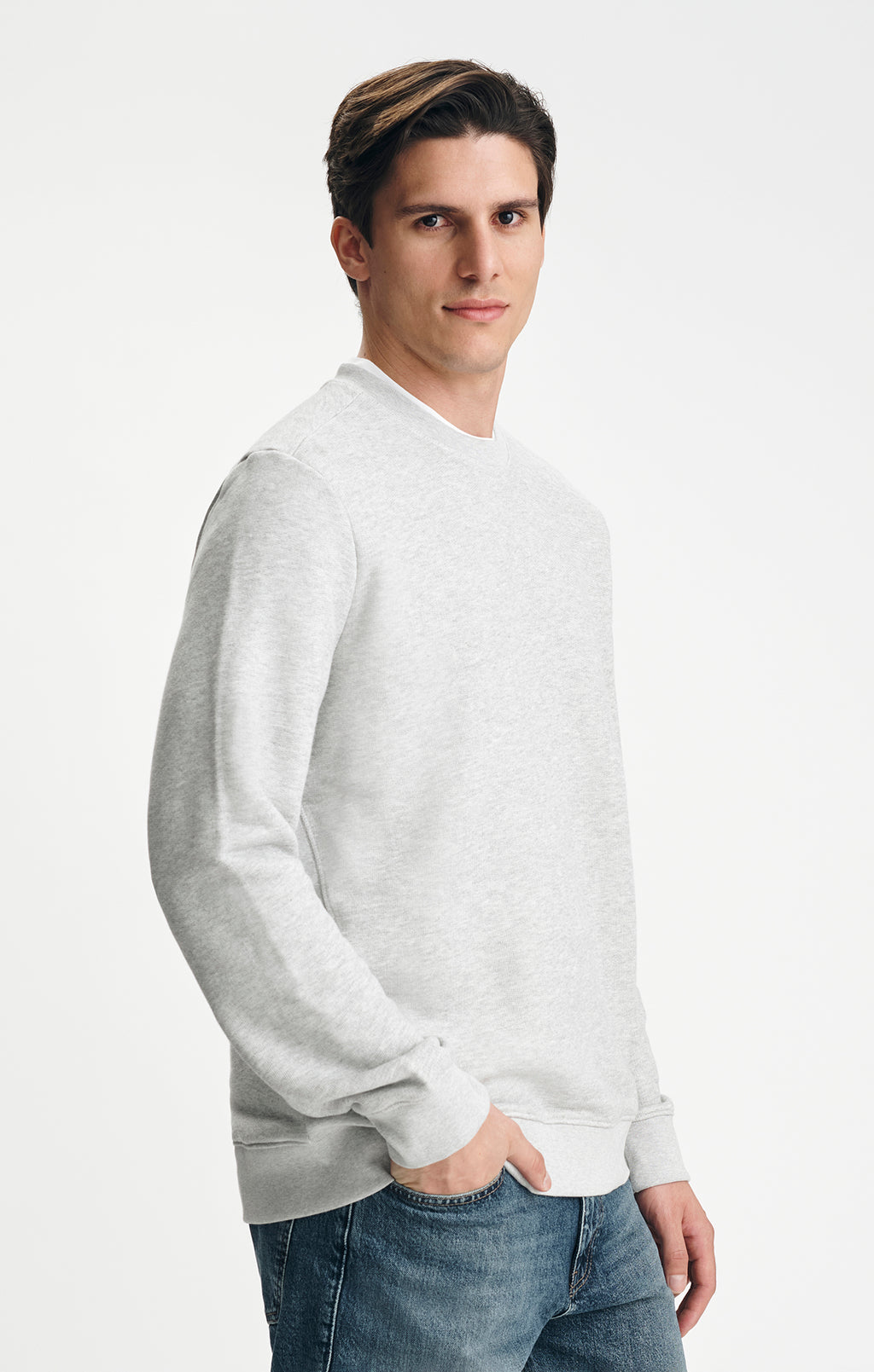 V-STITCH CREW NECK SWEATSHIRT IN GREY MELANGE