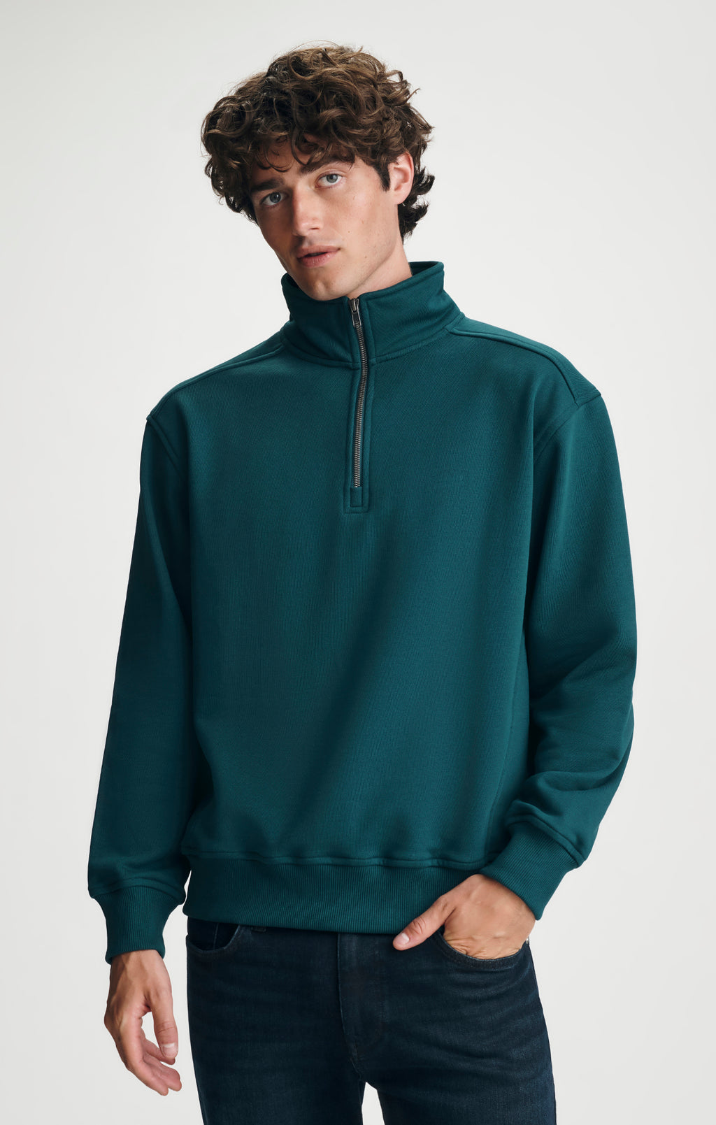 QUARTER ZIP SWEATSHIRT IN DARK SEA - Mavi Jeans