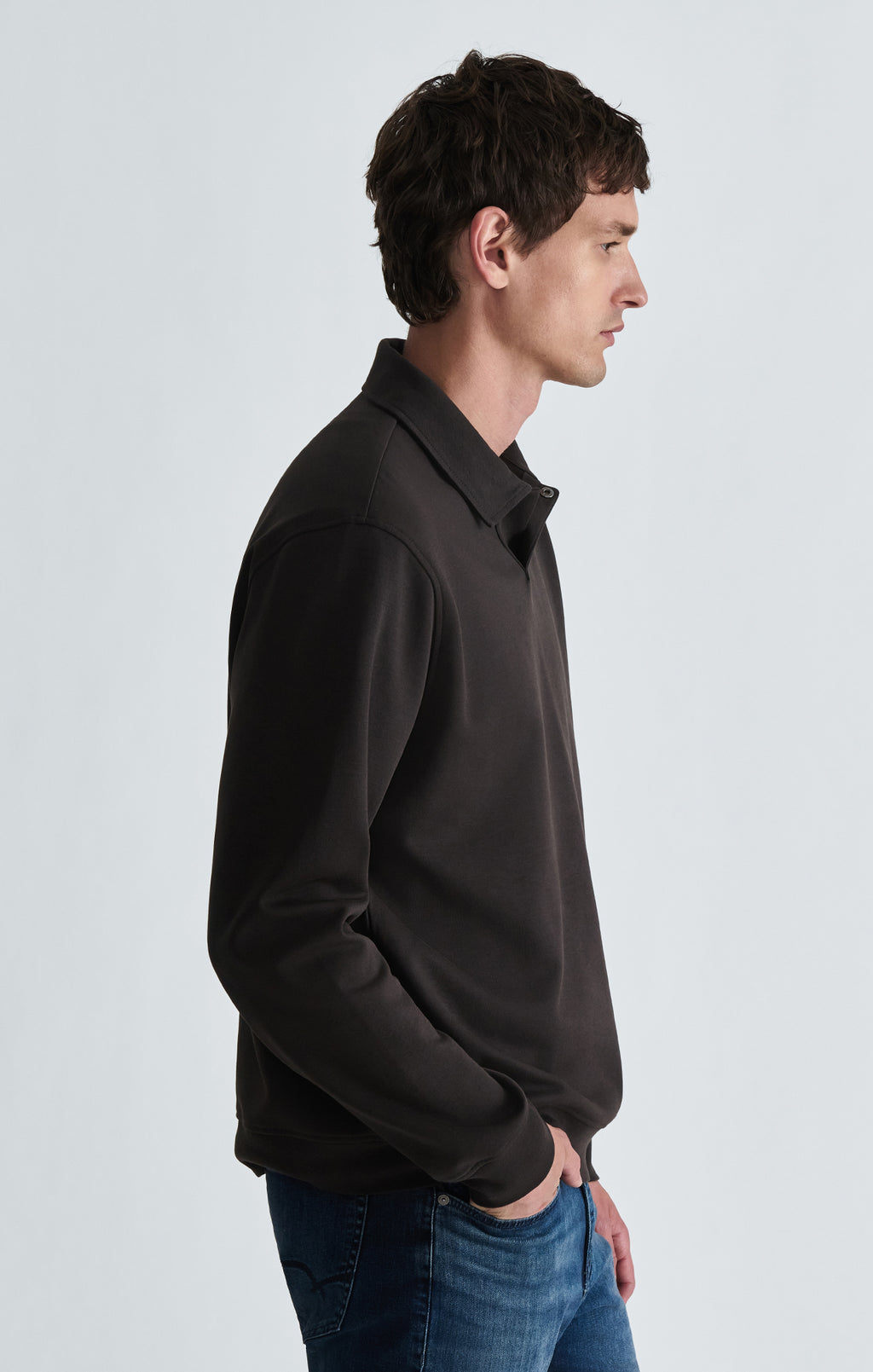 JOHNNY COLLAR SWEATSHIRT IN ESPRESSO - Mavi Jeans