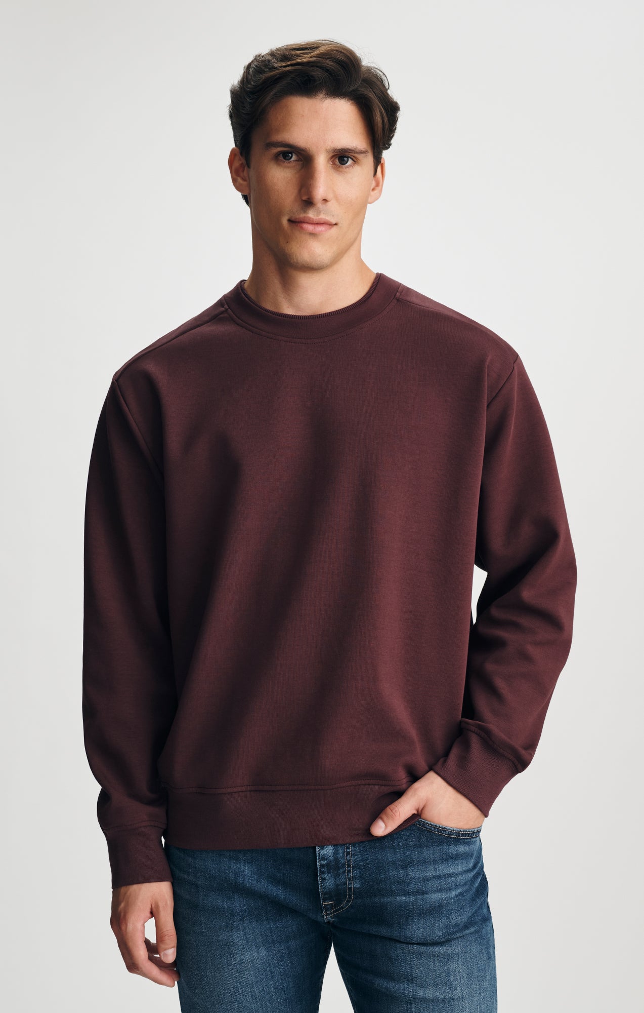 FLEECE CREW NECK SWEATSHIRT IN FUDGE - Mavi Jeans