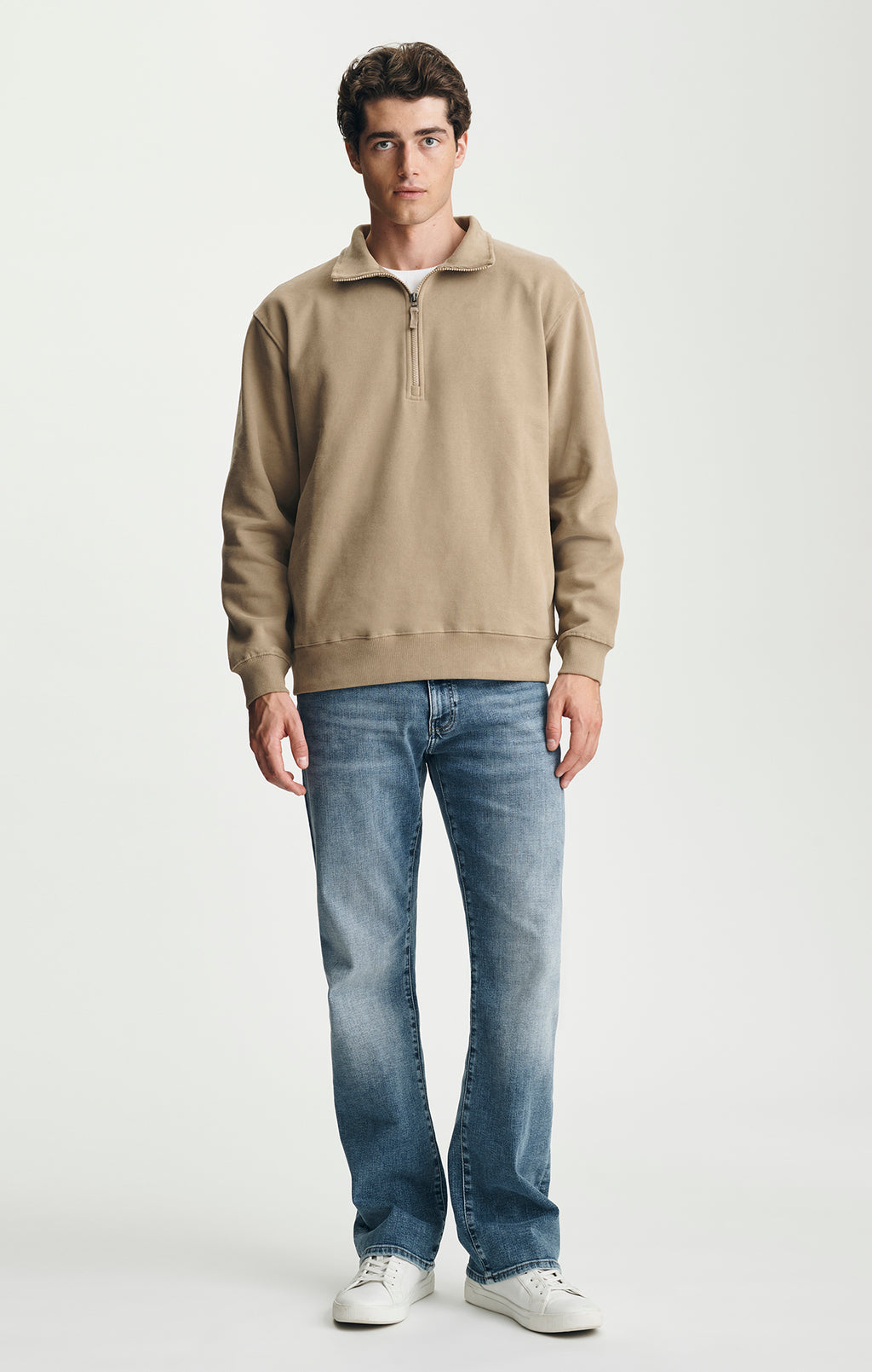 FLEECE QUARTER ZIP SWEATSHIRT IN BEIGE - Mavi Jeans