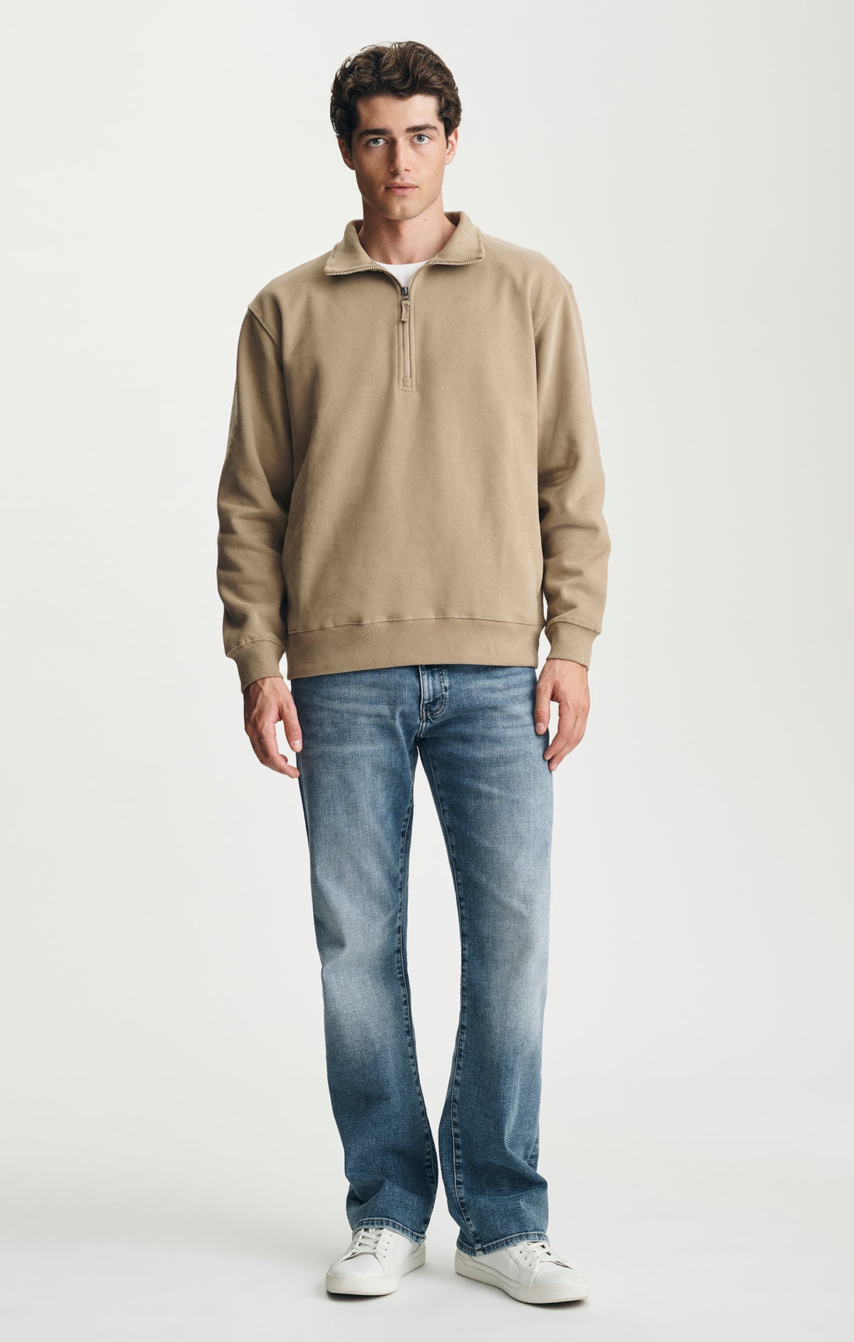 FLEECE QUARTER ZIP SWEATSHIRT IN BEIGE - Mavi Jeans