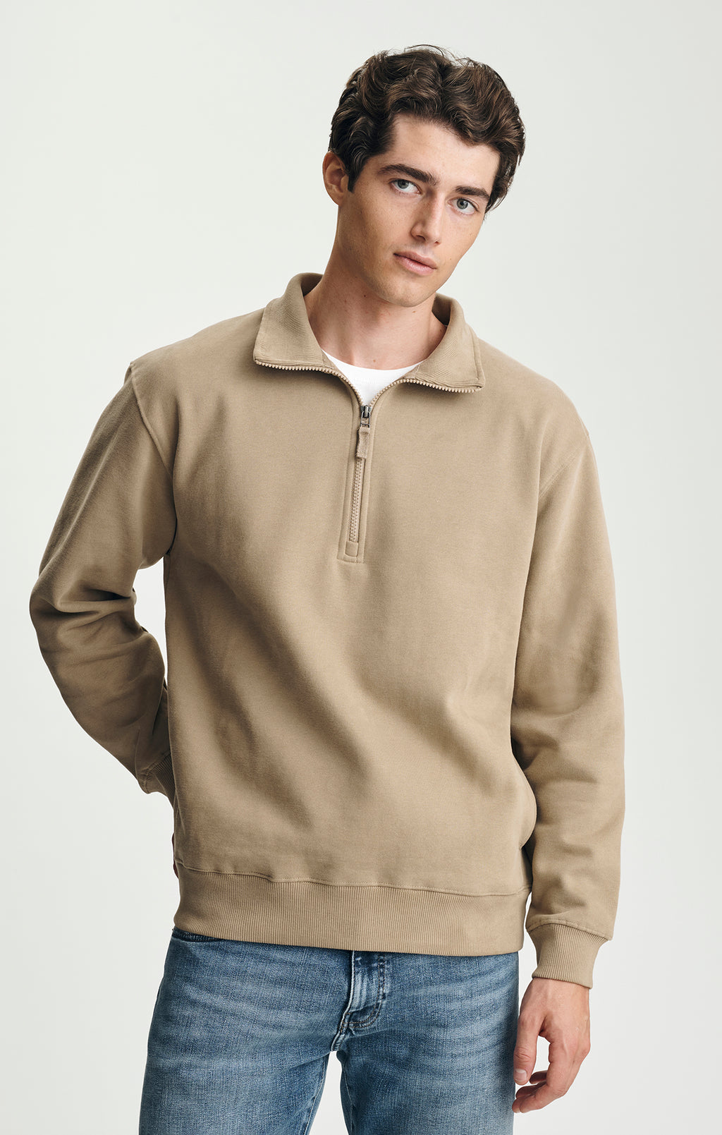 FLEECE QUARTER ZIP SWEATSHIRT IN BEIGE - Mavi Jeans