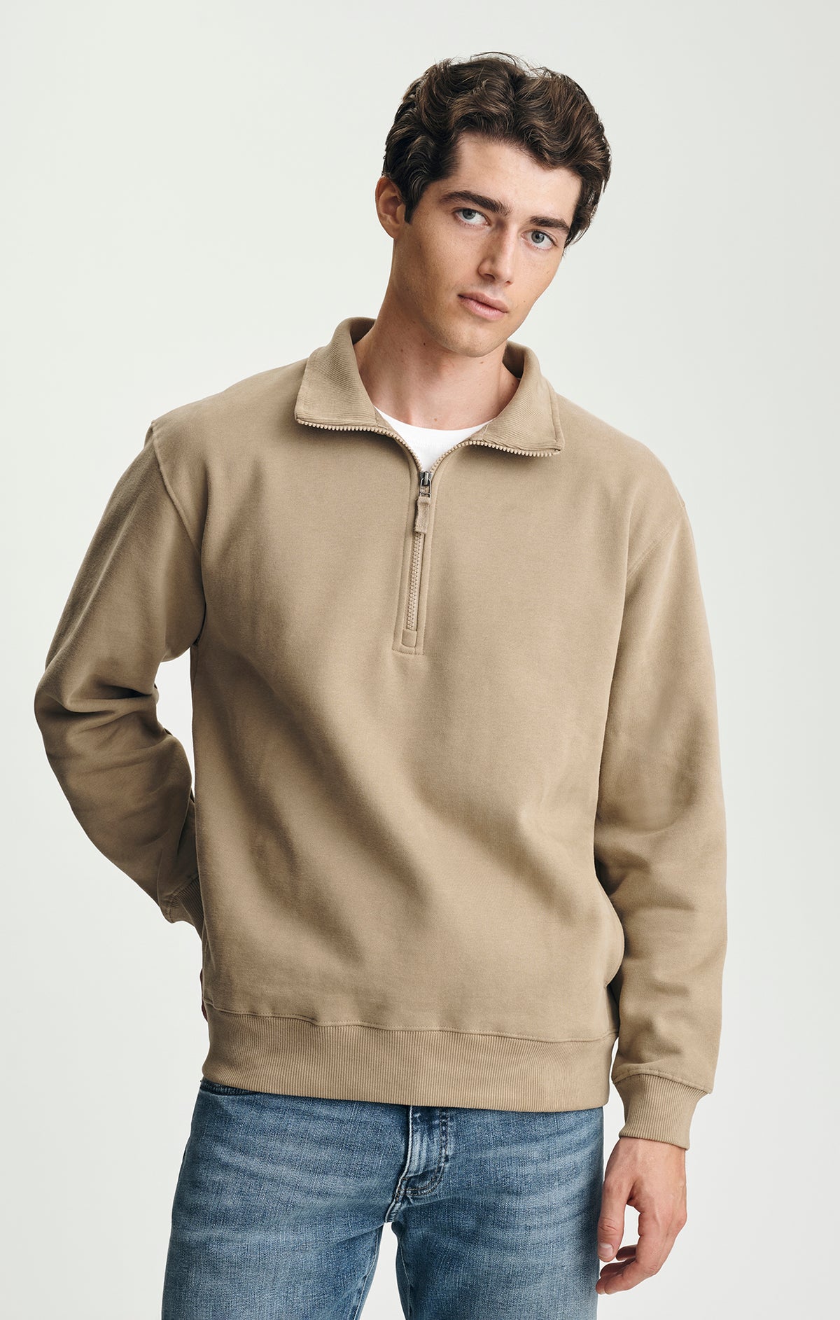 FLEECE QUARTER ZIP SWEATSHIRT IN BEIGE - Mavi Jeans
