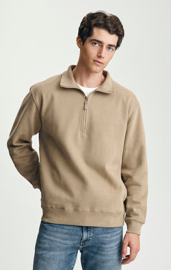 FLEECE QUARTER ZIP SWEATSHIRT IN BEIGE - Mavi Jeans