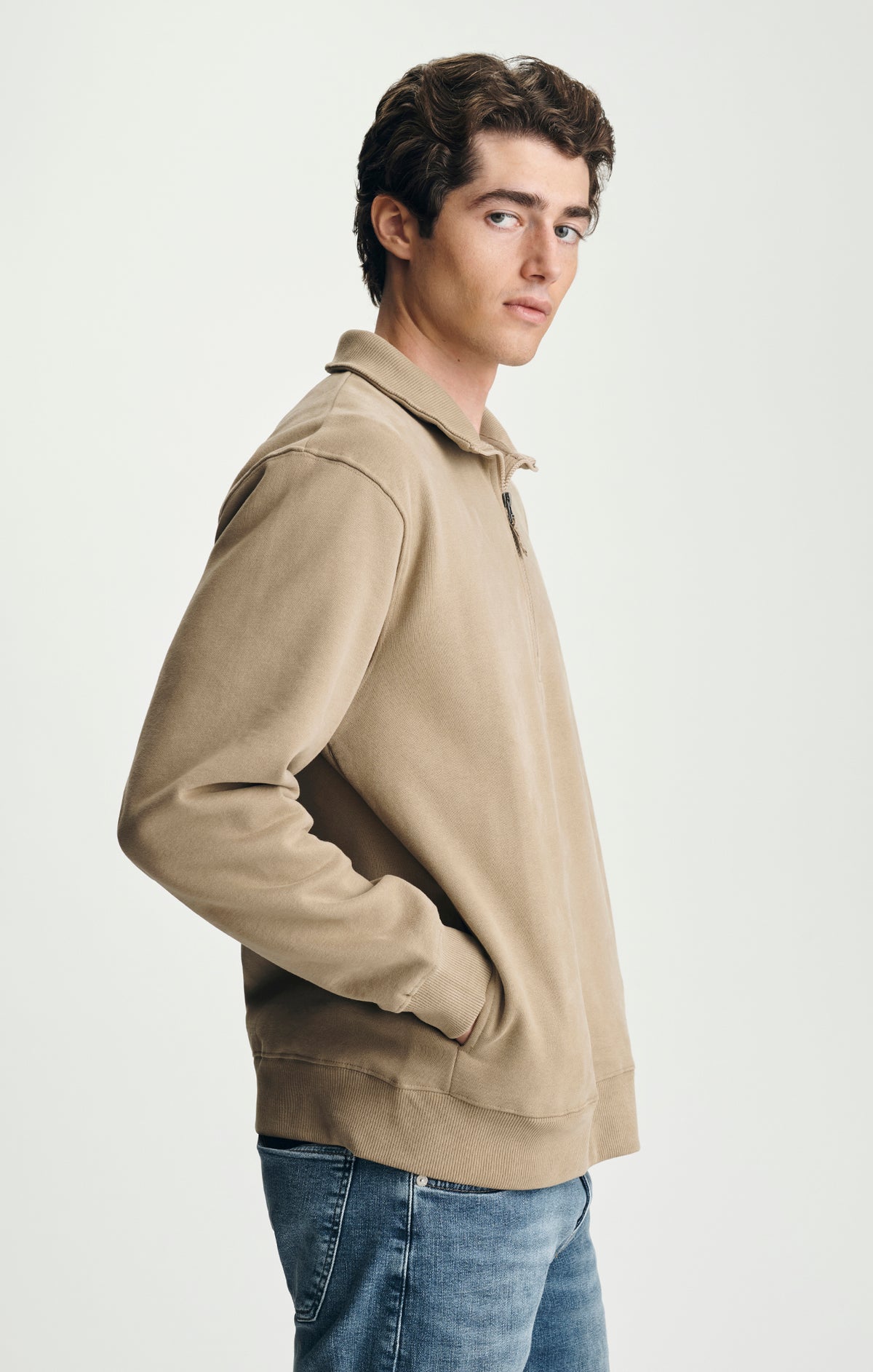 FLEECE QUARTER ZIP SWEATSHIRT IN BEIGE - Mavi Jeans