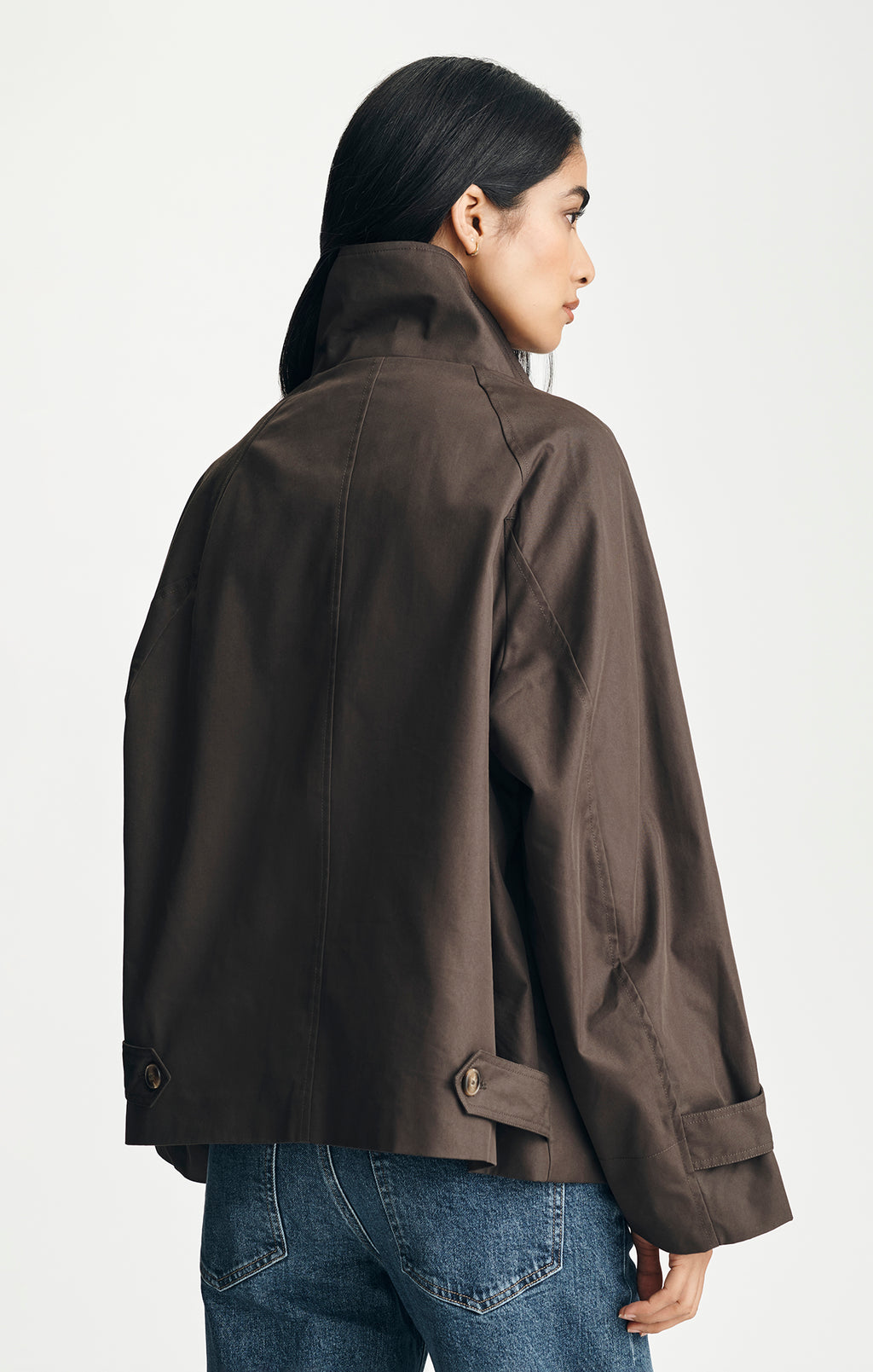 OVERSIZED HIGH NECK TRENCH COAT IN MULCH - Mavi Jeans