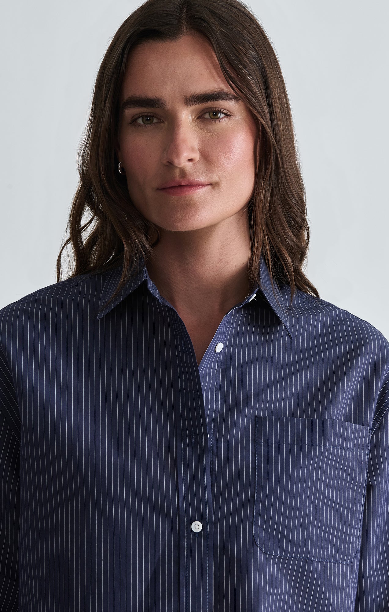 Mavi Women's Long Sleeve Button-Up Cropped Woven Shirt in Navy