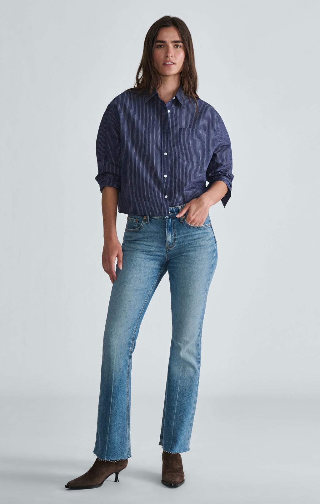 LONG SLEEVE WOVEN SHIRT IN NAVY STRIPED - Mavi Jeans