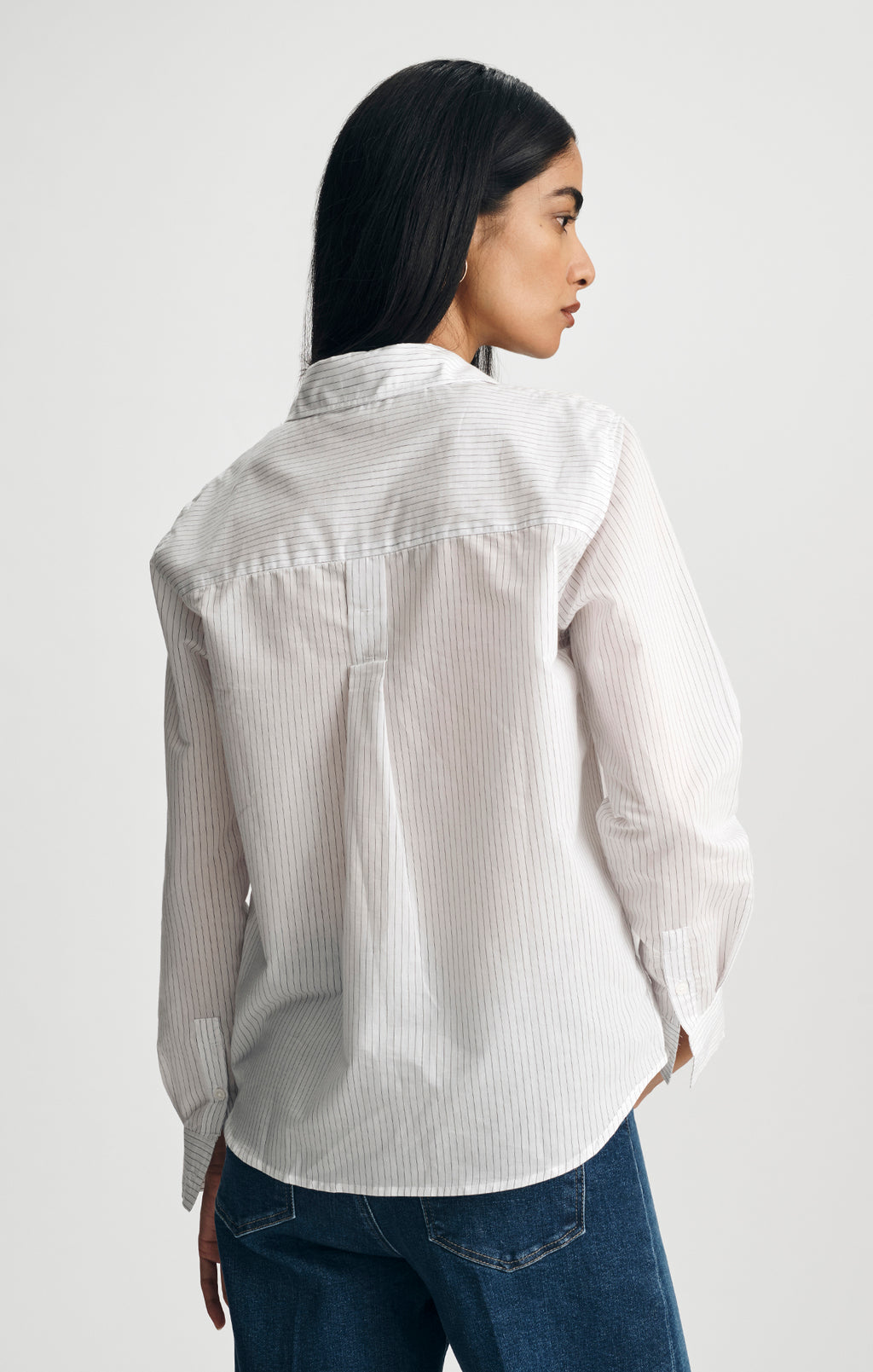 LONG SLEEVE WOVEN SHIRT IN BLACK WHITE STRIPE - Mavi Jeans