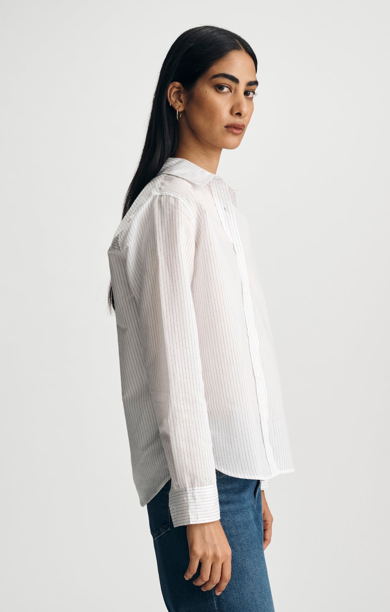 LONG SLEEVE WOVEN SHIRT IN BLACK WHITE STRIPE - Mavi Jeans