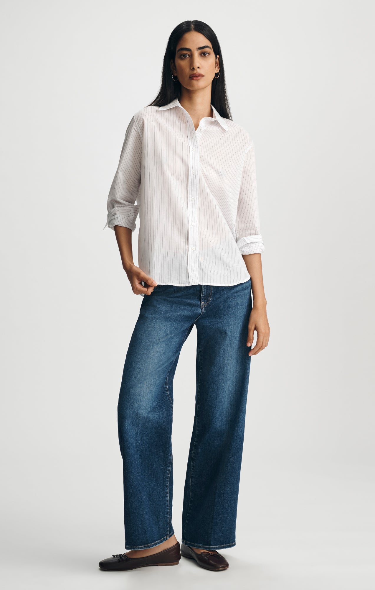 LONG SLEEVE WOVEN SHIRT IN BLACK WHITE STRIPE - Mavi Jeans
