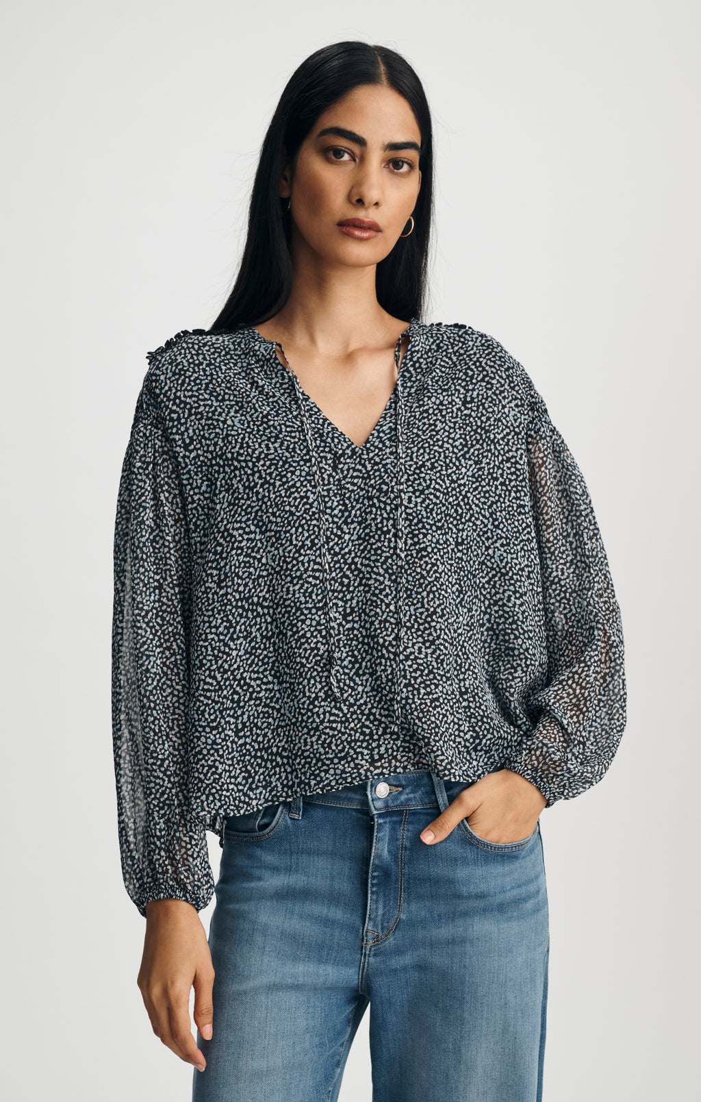 WOVEN TIE-FRONT SHIRT IN MINI DOT PRINT - Mavi Jeans