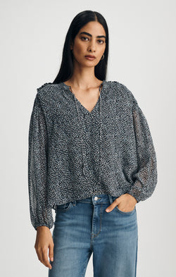WOVEN TIE-FRONT SHIRT IN MINI DOT PRINT - Mavi Jeans