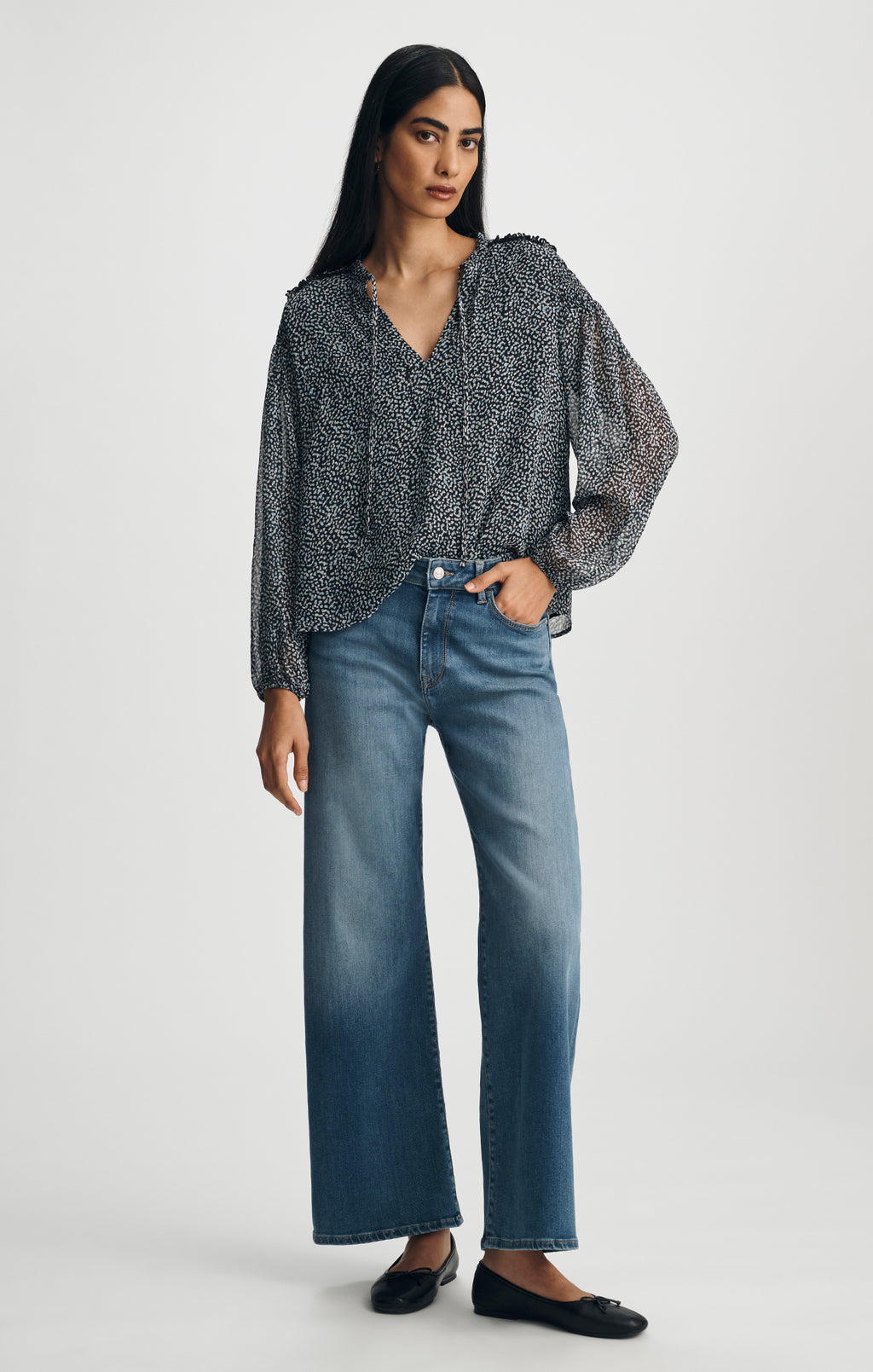 WOVEN TIE-FRONT SHIRT IN MINI DOT PRINT - Mavi Jeans
