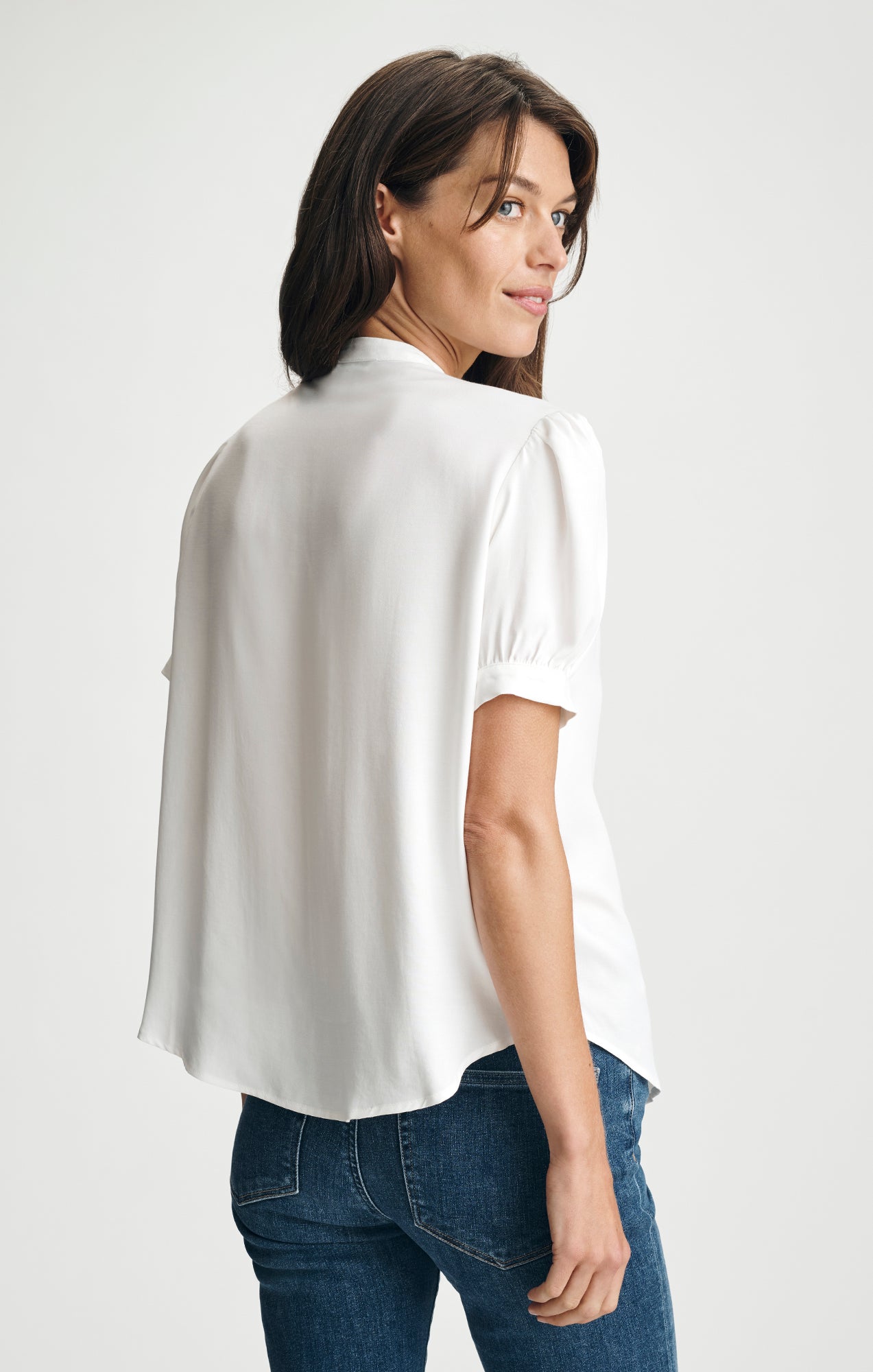 SHORT SLEEVE PINTUCK LACE TRIM SHIRT IN ANTIQUE WHITE - Mavi Jeans
