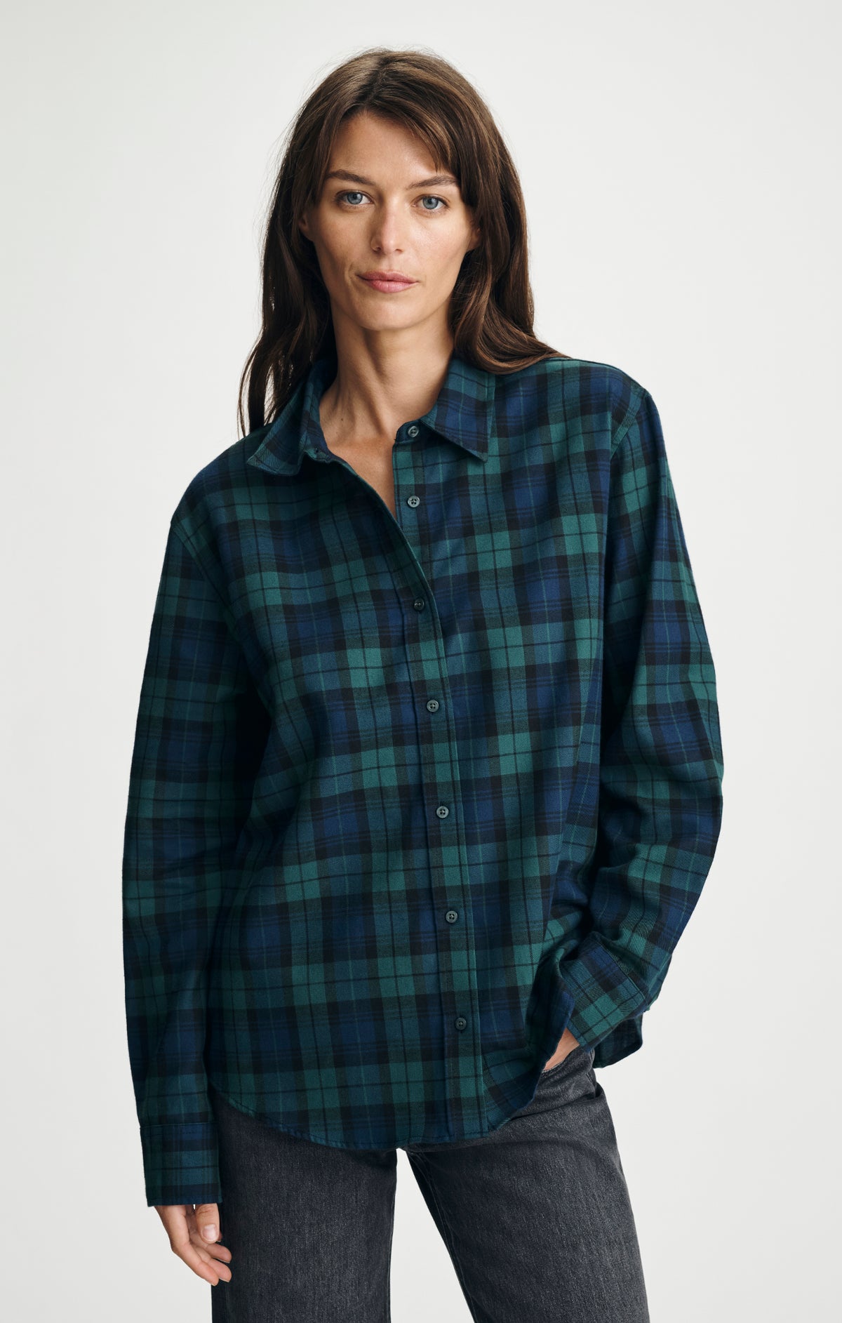 CRINKLE PLAID BUTTON-UP SHIRT IN NAVY CHECK - Mavi Jeans