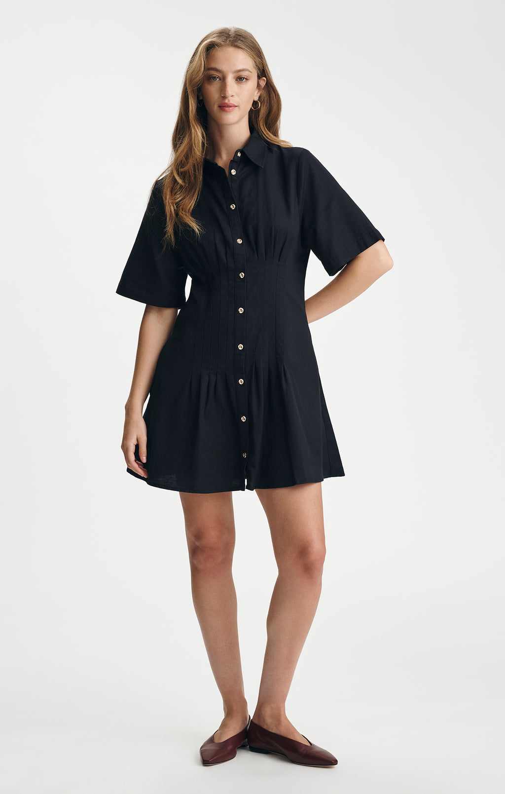 PLEATED MIDI SHIRTDRESS IN BLACK - Mavi Jeans