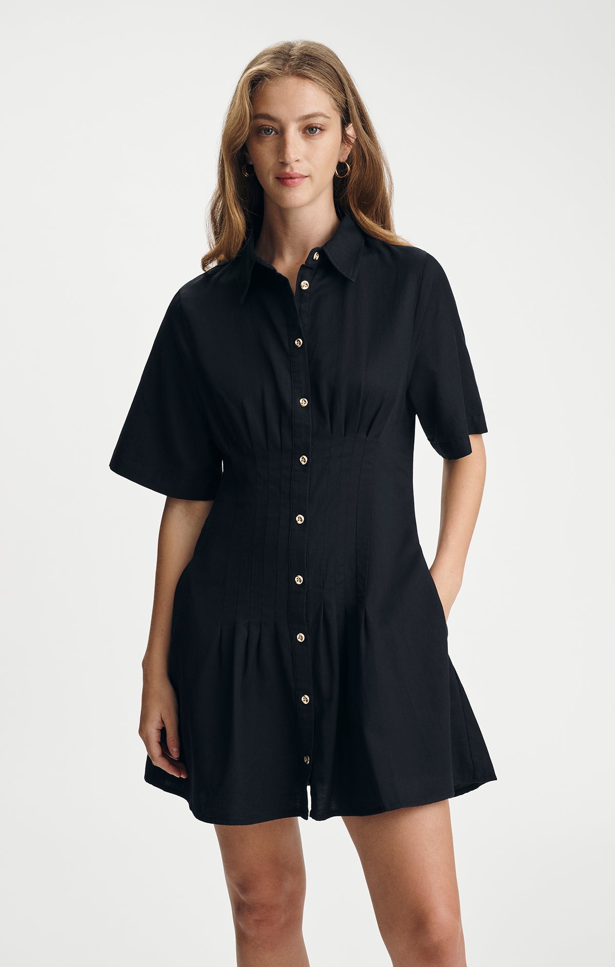 PLEATED MIDI SHIRTDRESS IN BLACK - Mavi Jeans