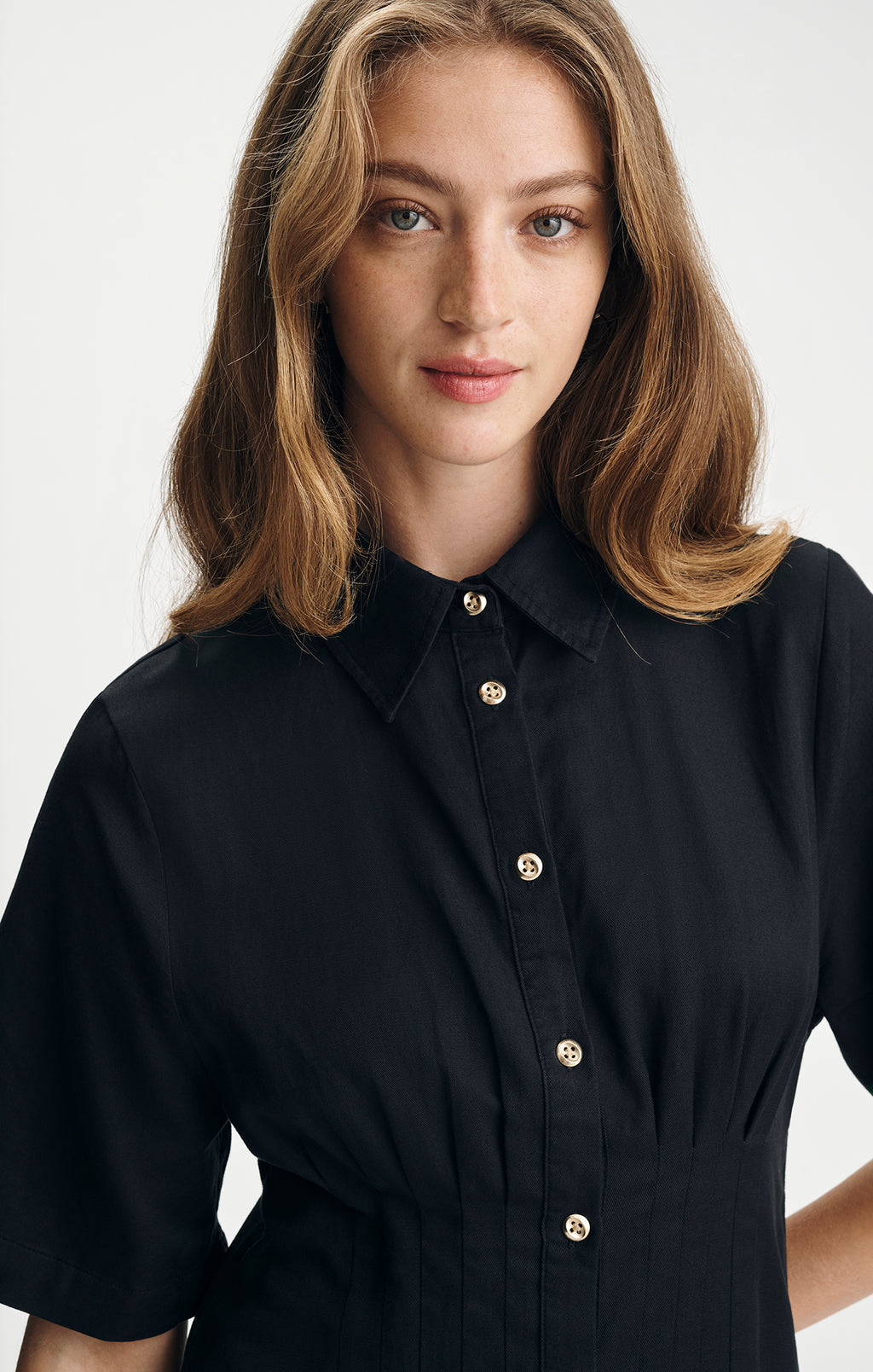 PLEATED MIDI SHIRTDRESS IN BLACK - Mavi Jeans