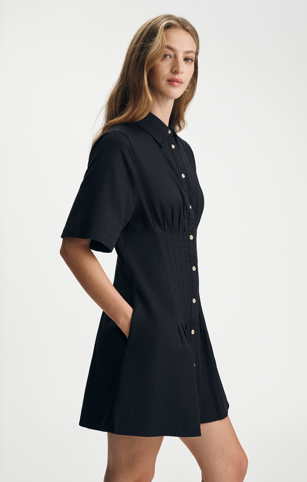 PLEATED MIDI SHIRTDRESS IN BLACK - Mavi Jeans