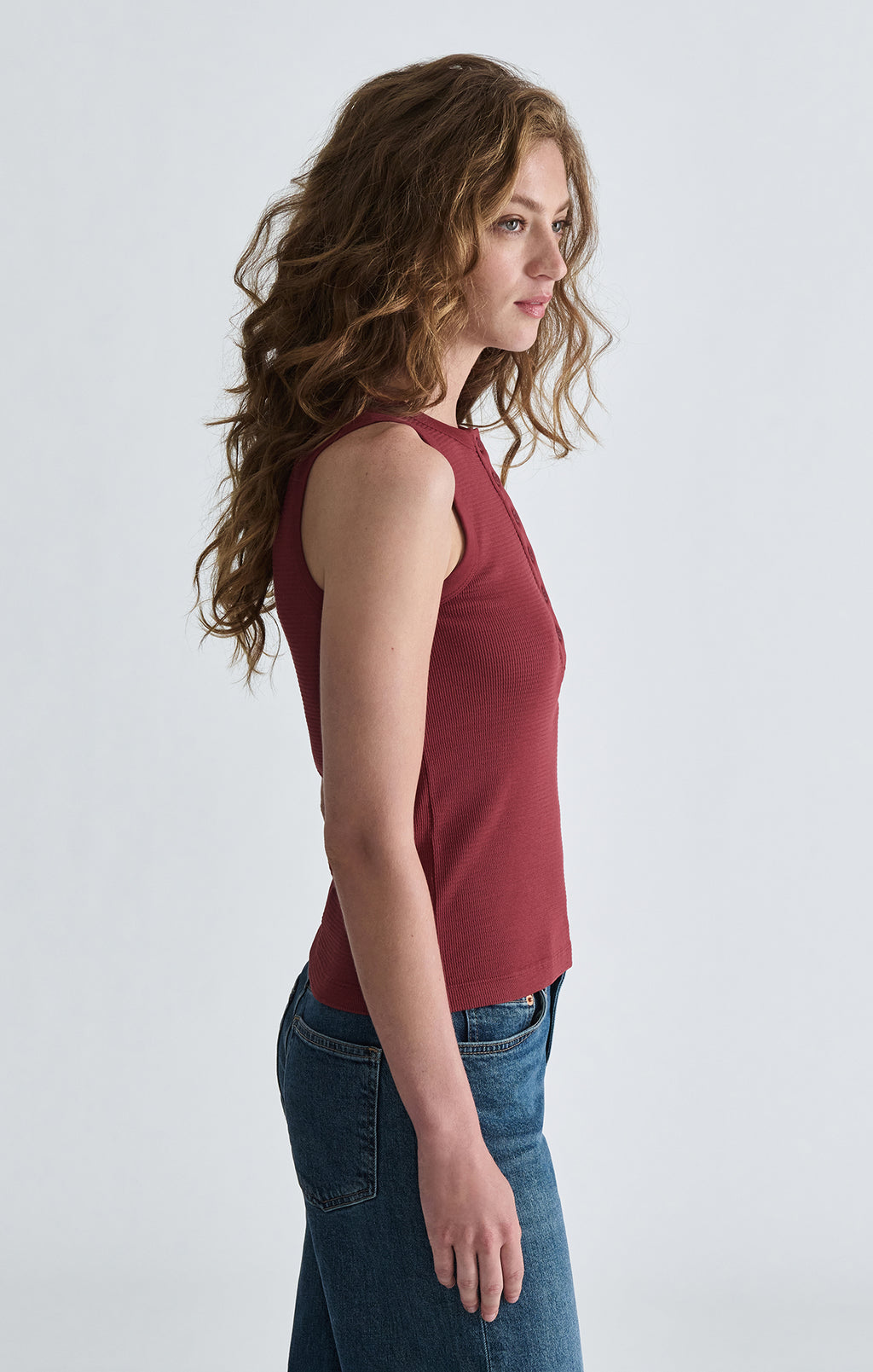 WAFFLE KNIT HENLEY TANK TOP IN ROSEWOOD - Mavi Jeans