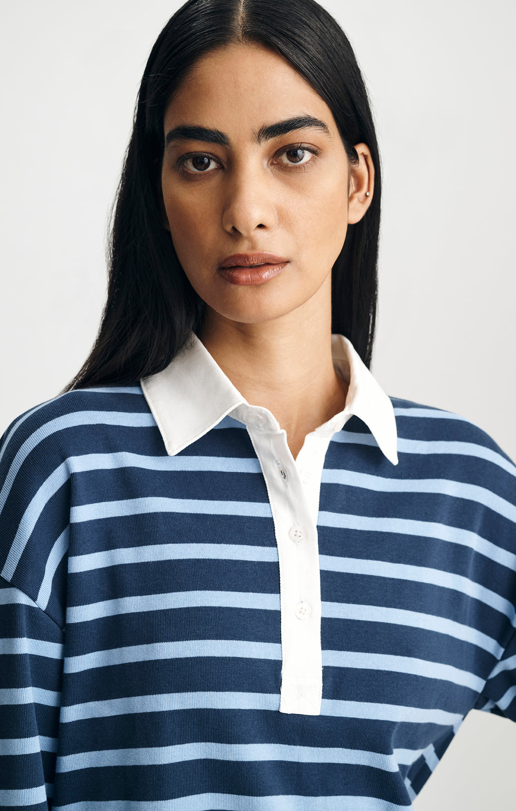 LONG SLEEVE POLO NECK JERSEY IN NAVY STRIPED - Mavi Jeans