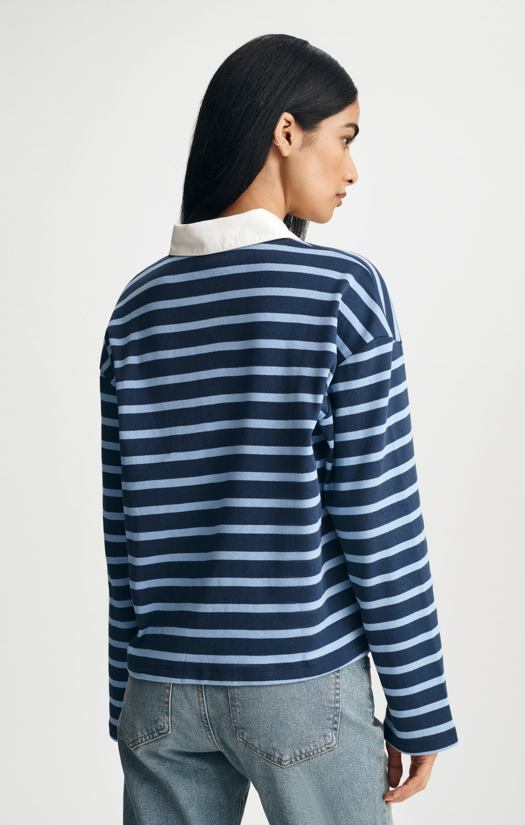 LONG SLEEVE POLO NECK JERSEY IN NAVY STRIPED - Mavi Jeans
