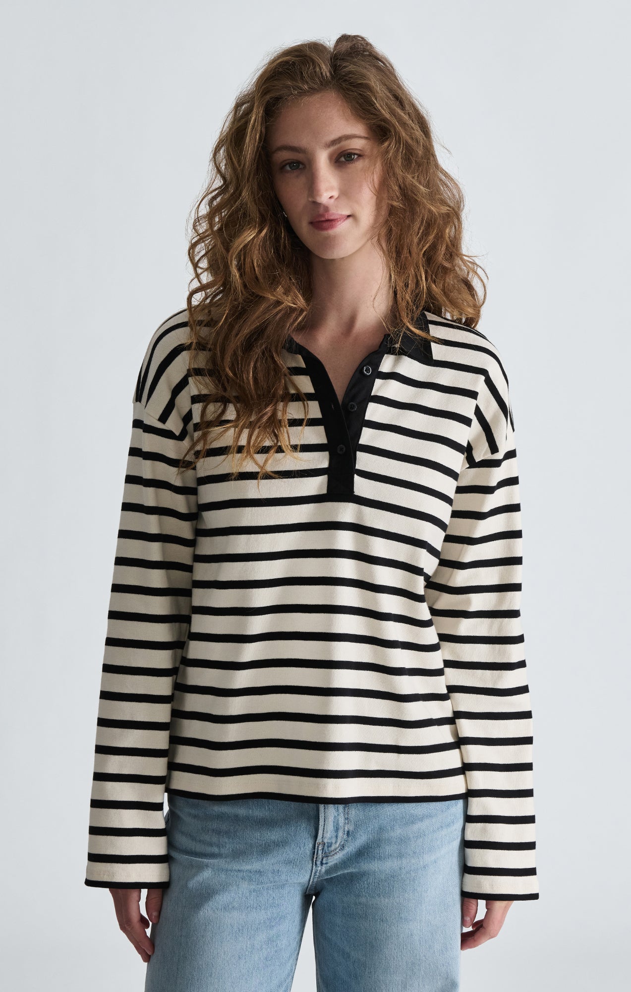 LONG SLEEVE POLO NECK JERSEY IN BLACK WHITE STRIPED - Mavi Jeans
